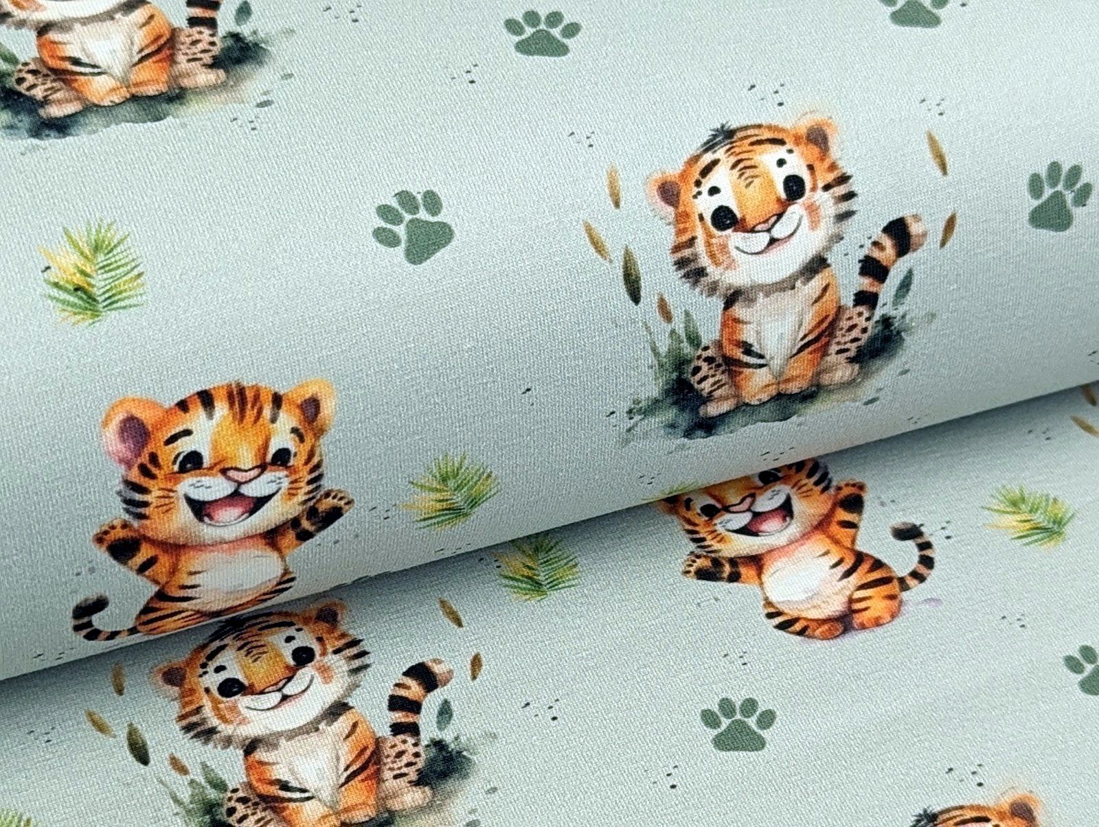 Corileo Stoff EP Bio Baumwolljersey Kleiner Little Tiger auf Hellmint Stoff