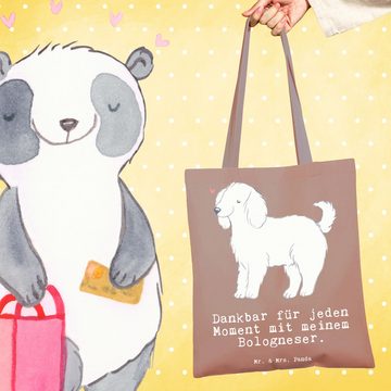 Mr. & Mrs. Panda Tragetasche Bologneser Moment - Braun Pastell - Geschenk, Jutebeutel, Stoffbeutel (1-tlg), Design-Highlight