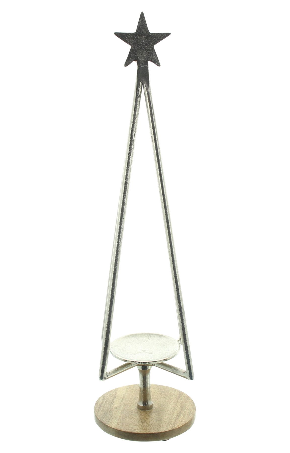 Dekoleidenschaft Standkerzenhalter "Silbertanne" Kerzenhalter für Stumpenkerzen, Kerzenständer mit Stern, 60 cm hoch, aus Aluminium in silber, großer Kerzenleuchter