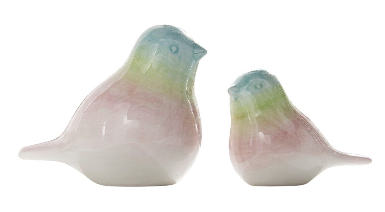 Dekofigur Vogel "Pastell" aus Porzellan, glänzend, 9 + 12 cm hoch, Frühlingsdeko