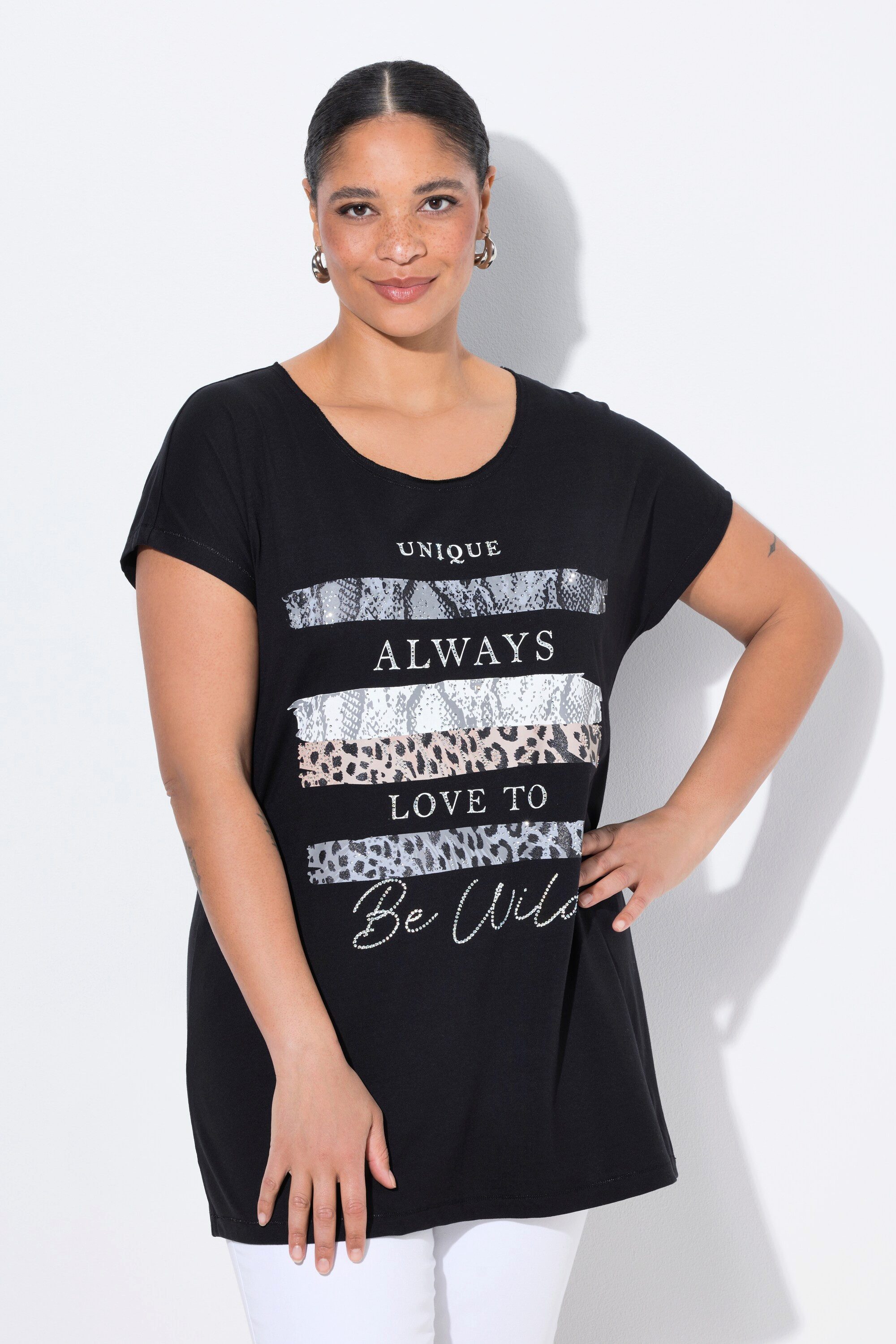 MIAMODA T-Shirt T-Shirt Streifen Schriftzug Glitzersteinchen günstig online kaufen
