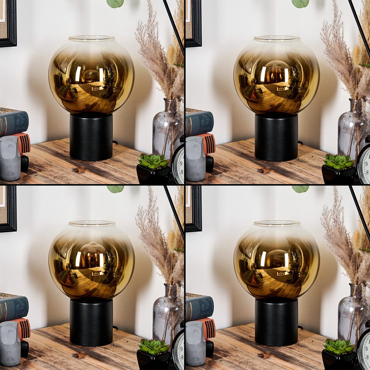 hofstein Tischleuchte Tischlampe aus Metall/Glas in Schwarz/Goldfarben/Klar günstig online kaufen