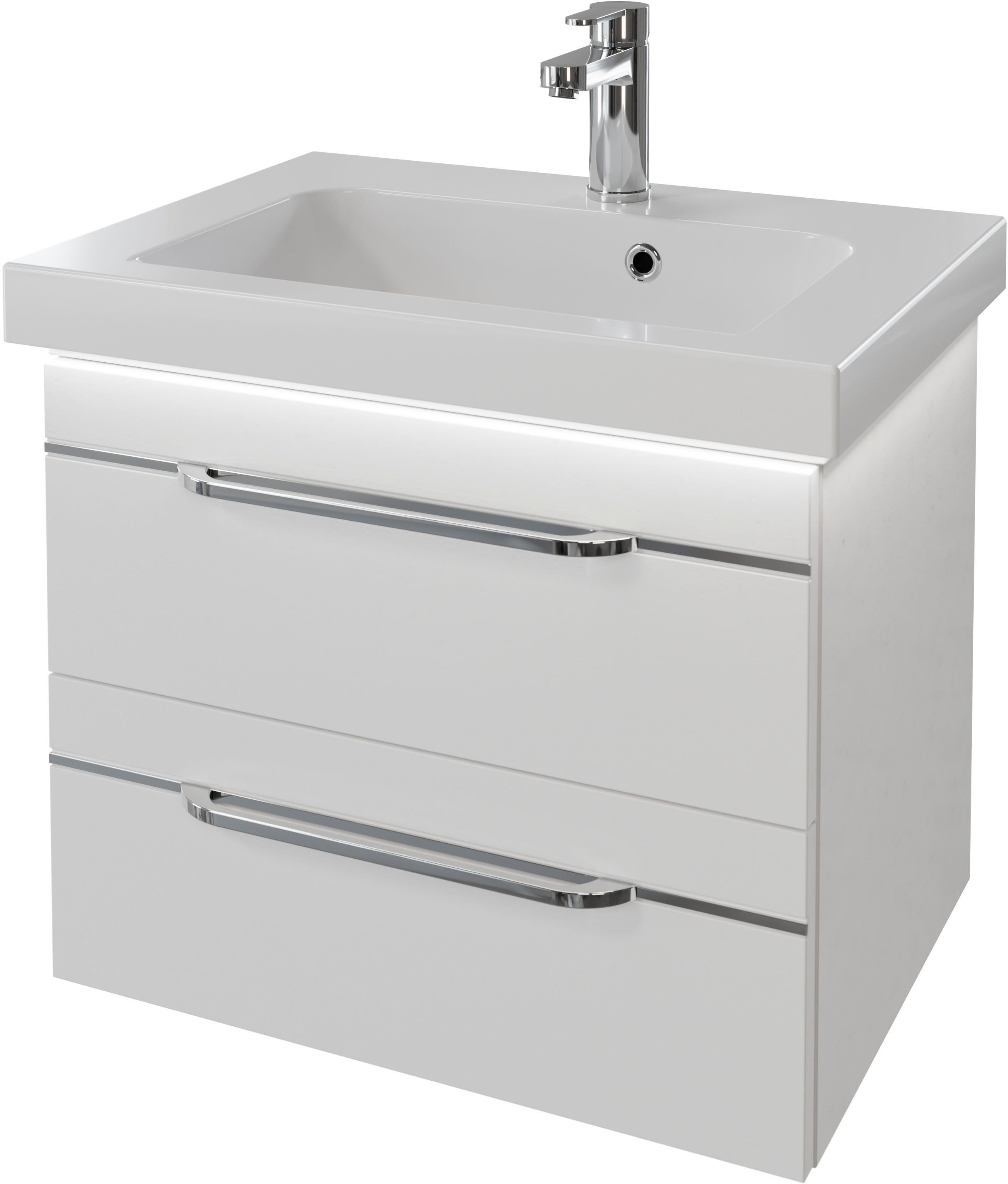 Saphir Waschtisch Serie Balto Mineralmarmor-Waschtisch mit Unterschrank, 64,4 cm breit (2-St), Waschplatz mit 2 Schubladen, Badschrank in verschiedenen Ausführungen