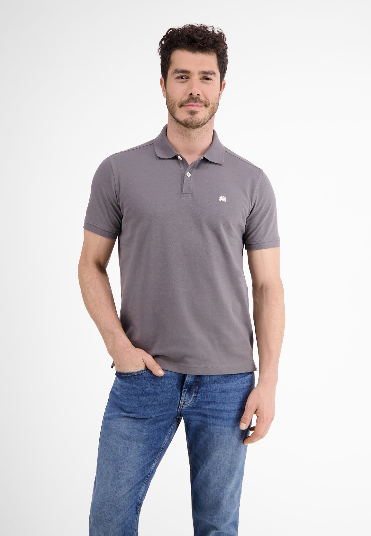 LERROS T-Shirt LERROS GREY MELANGE unifarben Piqué-Poloshirt