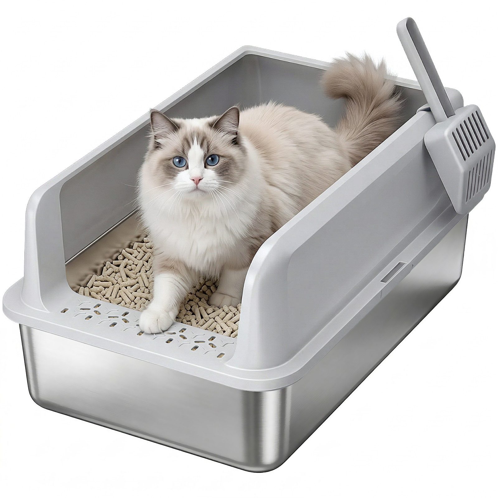 Lifewit Katzenhaus Katzenklo Edelstahl Große Katzentoilette hoher Rand mit Schaufel