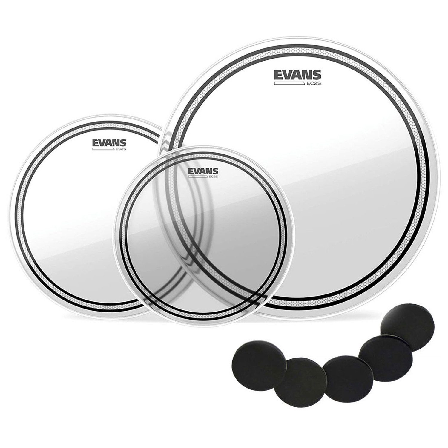Evans Schlagzeug Evans EC2SCLR-F 10-12-14 Clear Tom Pack mit Damper Pads, Evans Fell-Set