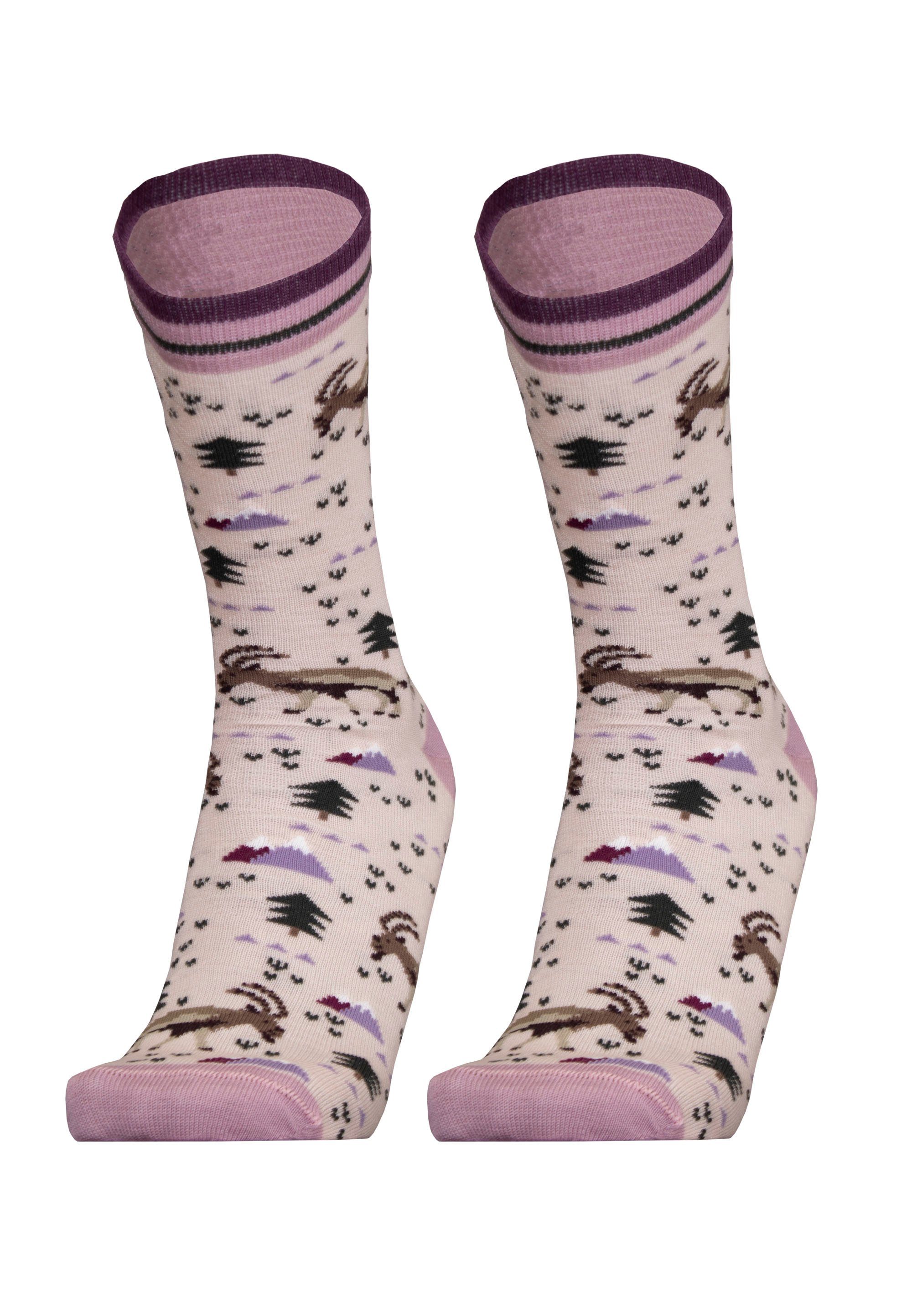 2er Socken winterlichen (2-Paar) mit lila Motiven Pack UphillSport IBEX