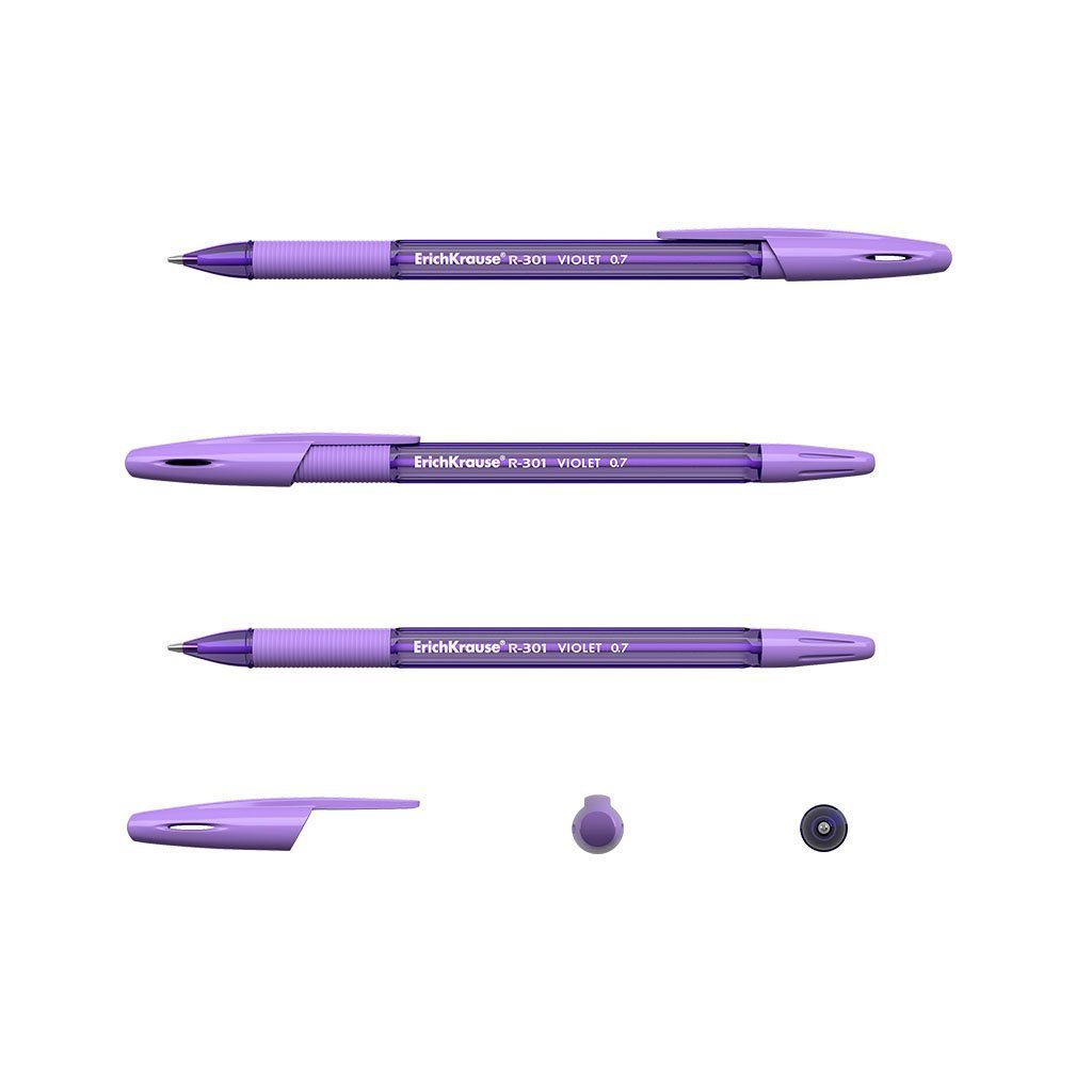 Erich Krause Kugelschreiber, Kugelschreiber R-301 Violet 0,35mm mit Gummigriff 50er Pack Lila