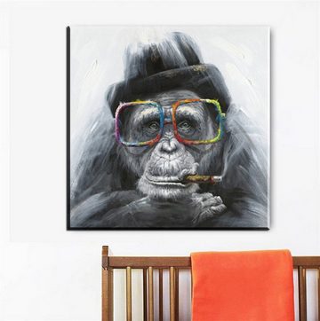 TPFLiving Kunstdruck (OHNE RAHMEN) Poster - Leinwand - Wandbild, Affe mit bunter Brille und Zigarre (Verschiedene Größen), Farben: Leinwand bunt - Größe: 30x30cm