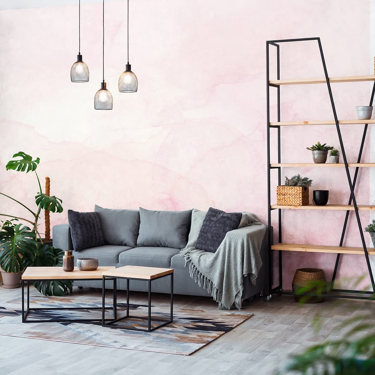 Muralo Fototapete Muster – Fototapete Wandtapete Vlies Wanddeko Wohnzimmer, bedruckt, Rosa Ombre – gemaltes Aquarell, 90 x 60 cm, Vlies