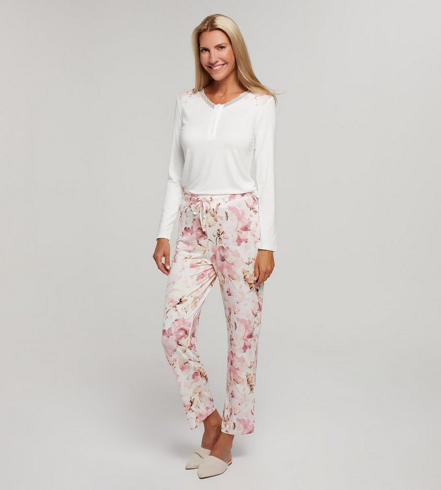 Pure Shape Pyjama Langarmshirt & Hose elastisch (Set, 2-teilig) mit  floralem Druck
