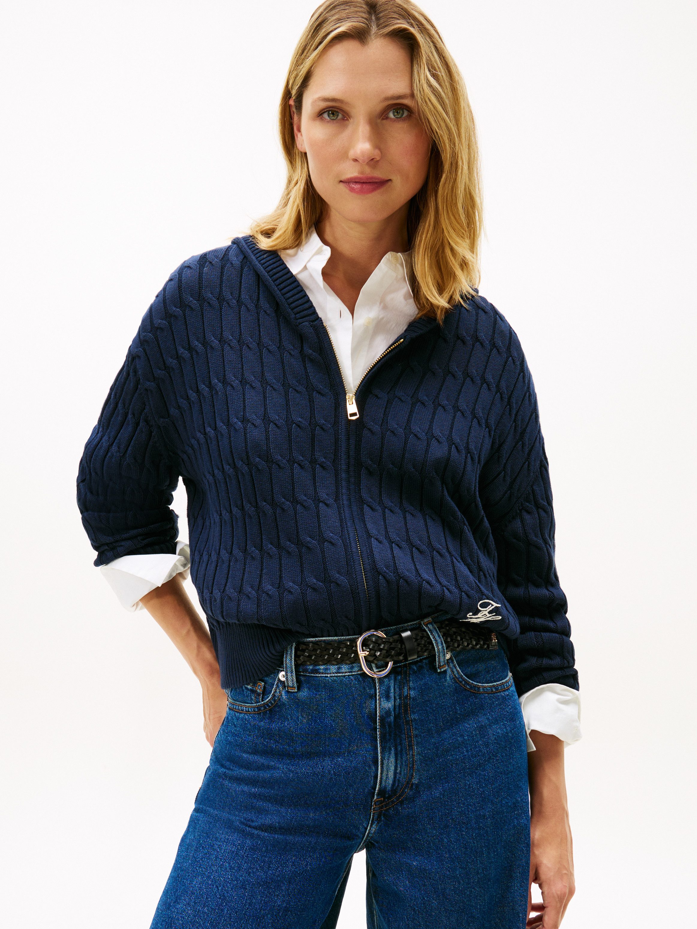 Tommy Hilfiger Kapuzenstrickjacke CO CABLE MID GG LS ZIP HOODY mit Zopfmuster