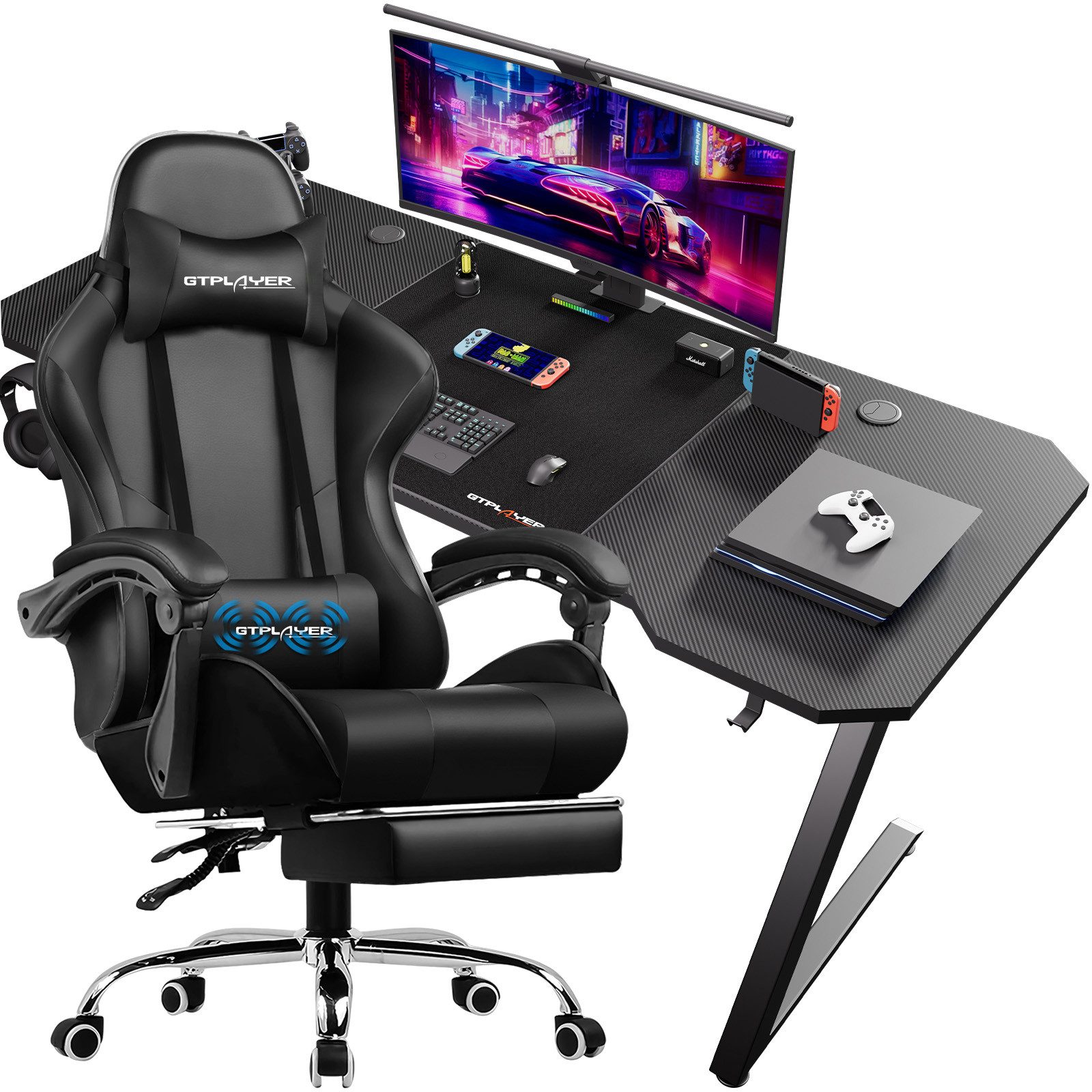 GTPLAYER Gaming-Stuhl Bürostuhl mit Massagefunktion, Fußstütze, günstig online kaufen