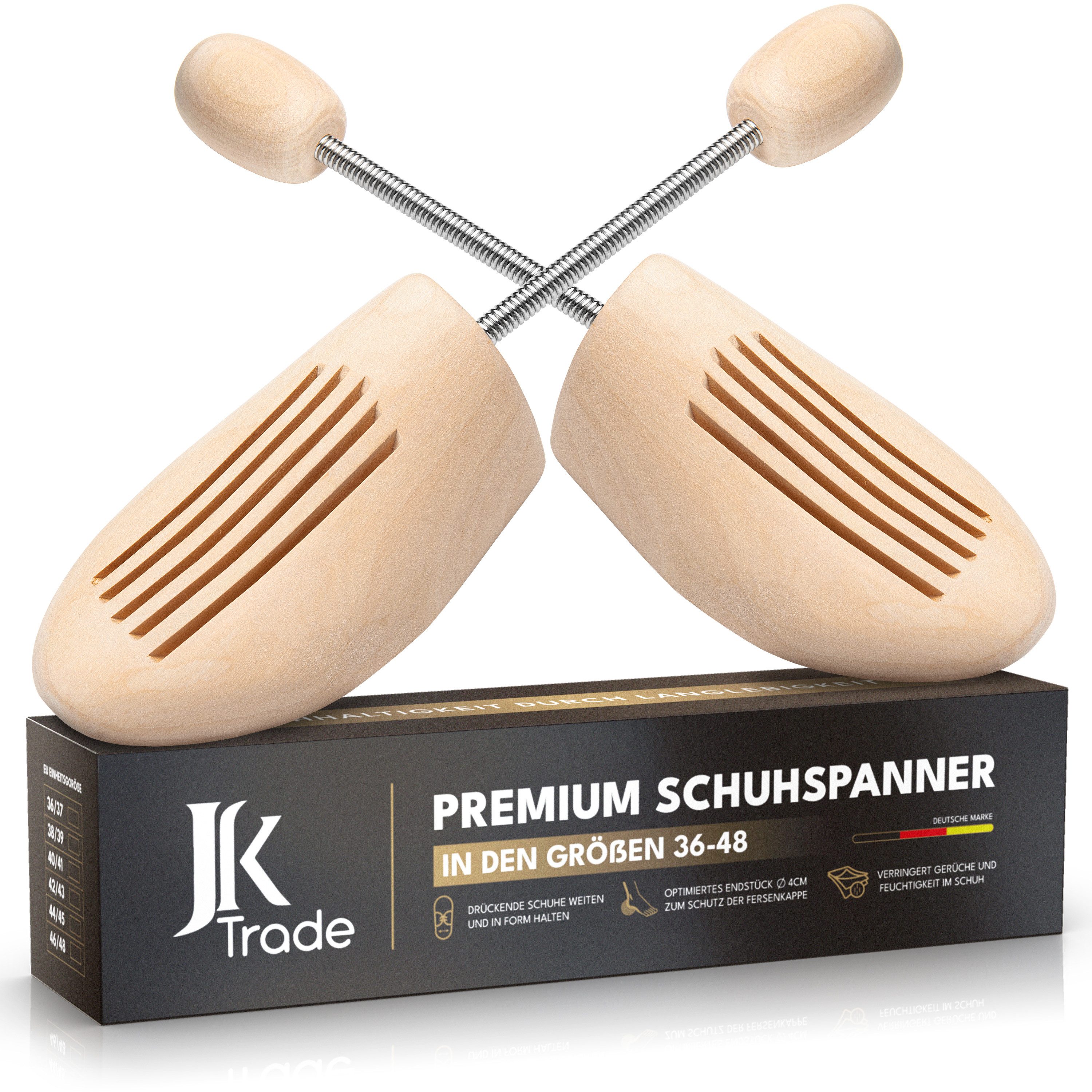 JK Trade Колодки - Premium Schuhdehner Damen & Herren (1 Paar, aus Lotusholz mit Federmechanik), Stiefelspanner, Schuhweiter