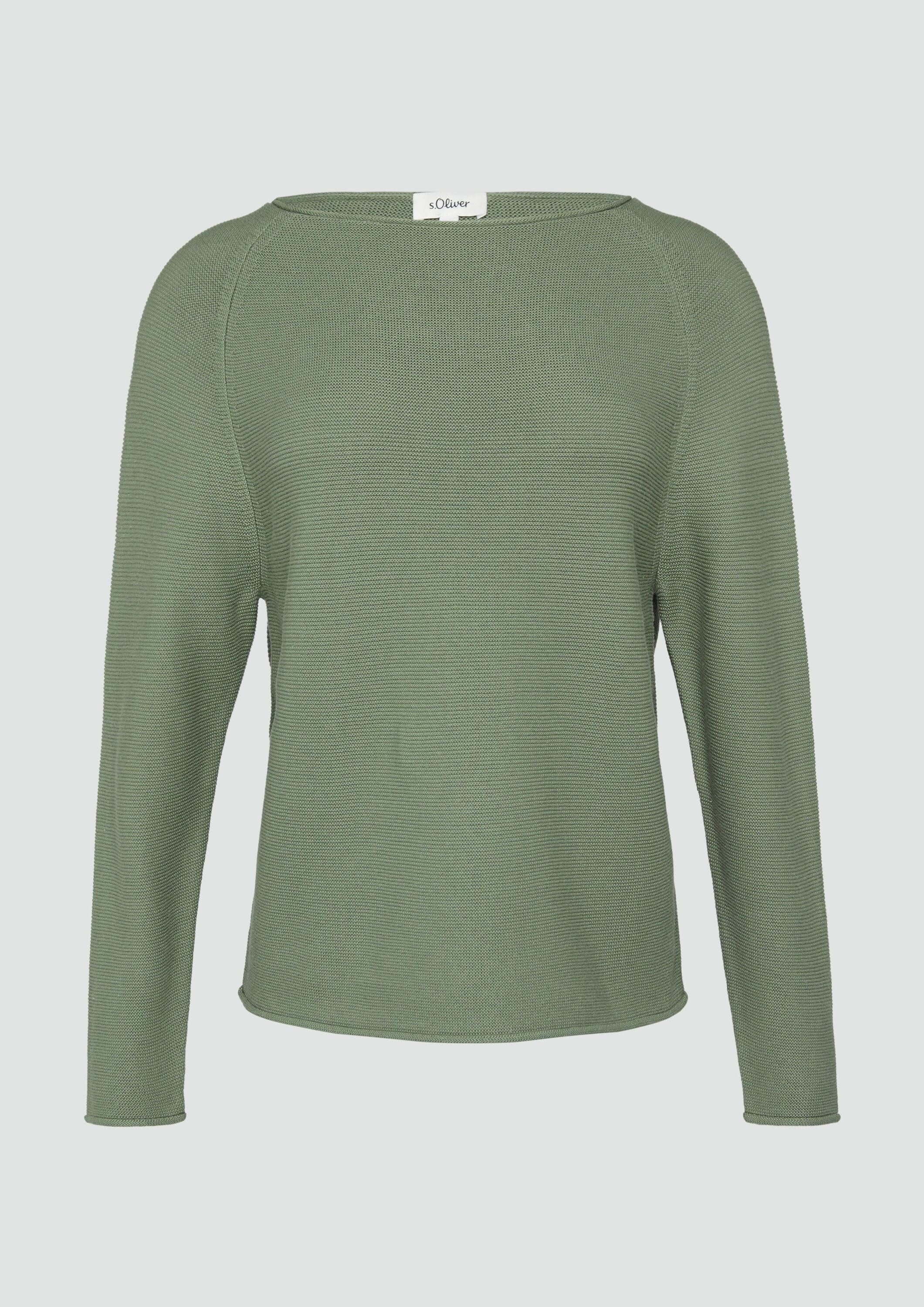 s.Oliver Longpullover Strickpullover Strickpullover mit U-Boot-Ausschnitt und Rollsaum