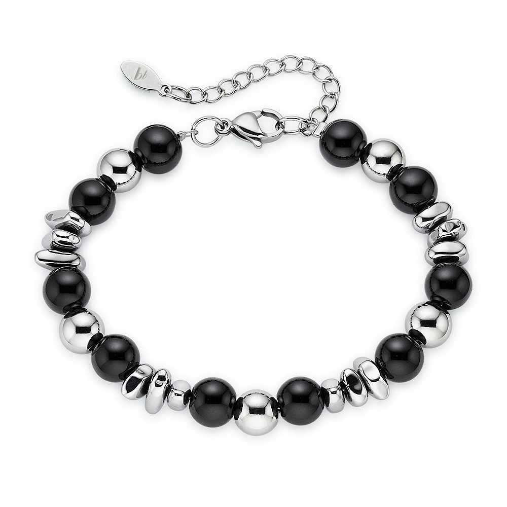 Bruno Banani Edelstahlarmband Schmuck Geschenk Edelstahlarmband mit schwarzen Achatkugeln, mit Achat