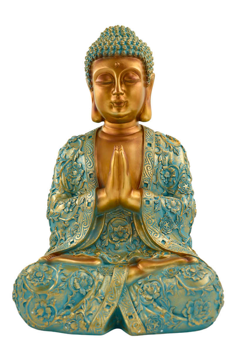 MF Buddhafigur XXL Erhabene Buddha Figur NYORAI in Mintgrün & Gold 41,5 cm Höhe
