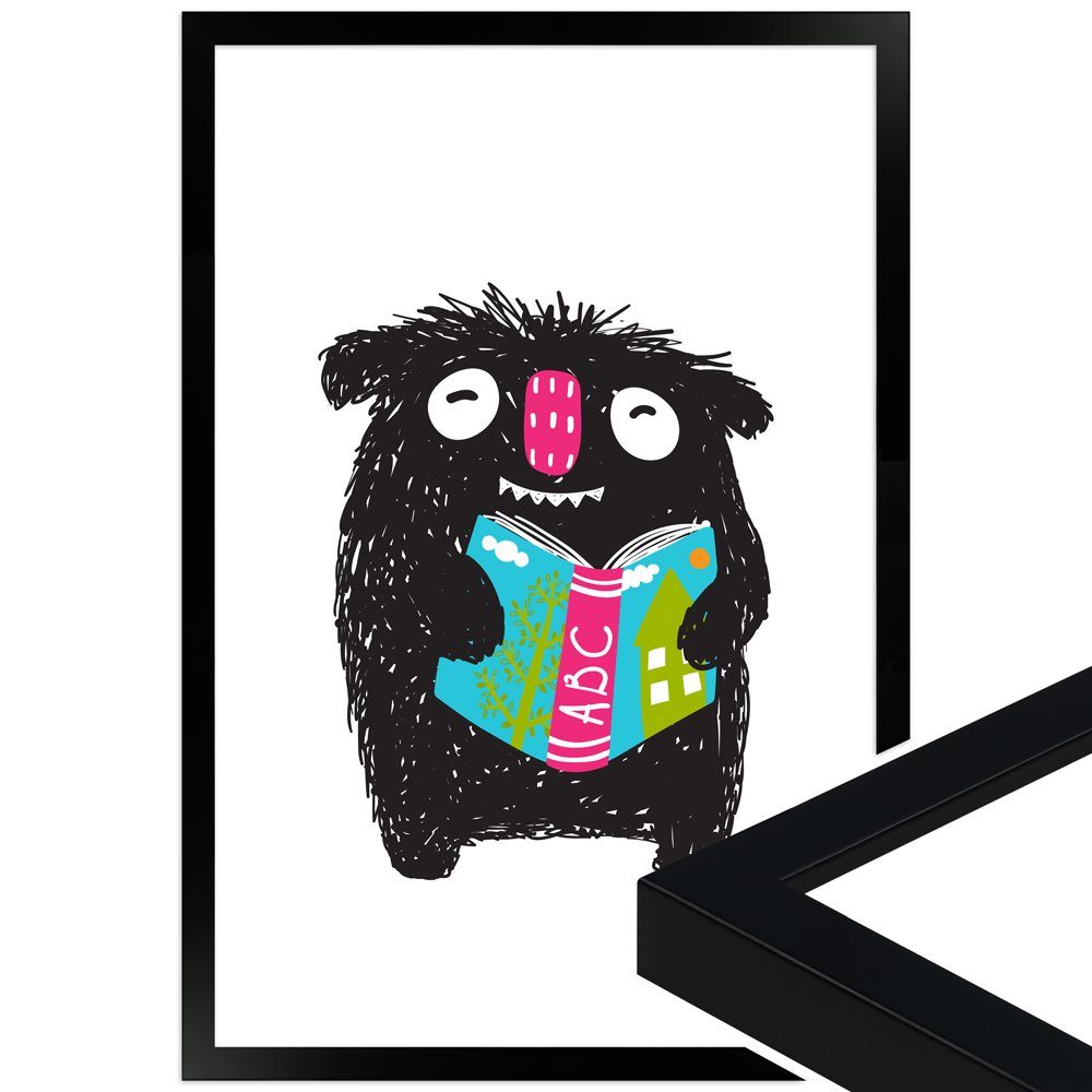 WANDStyle Bild mit Rahmen Schul-Monsterchen, süßes Poster fürs Kinderzimmer, in verschiedenen Größen
