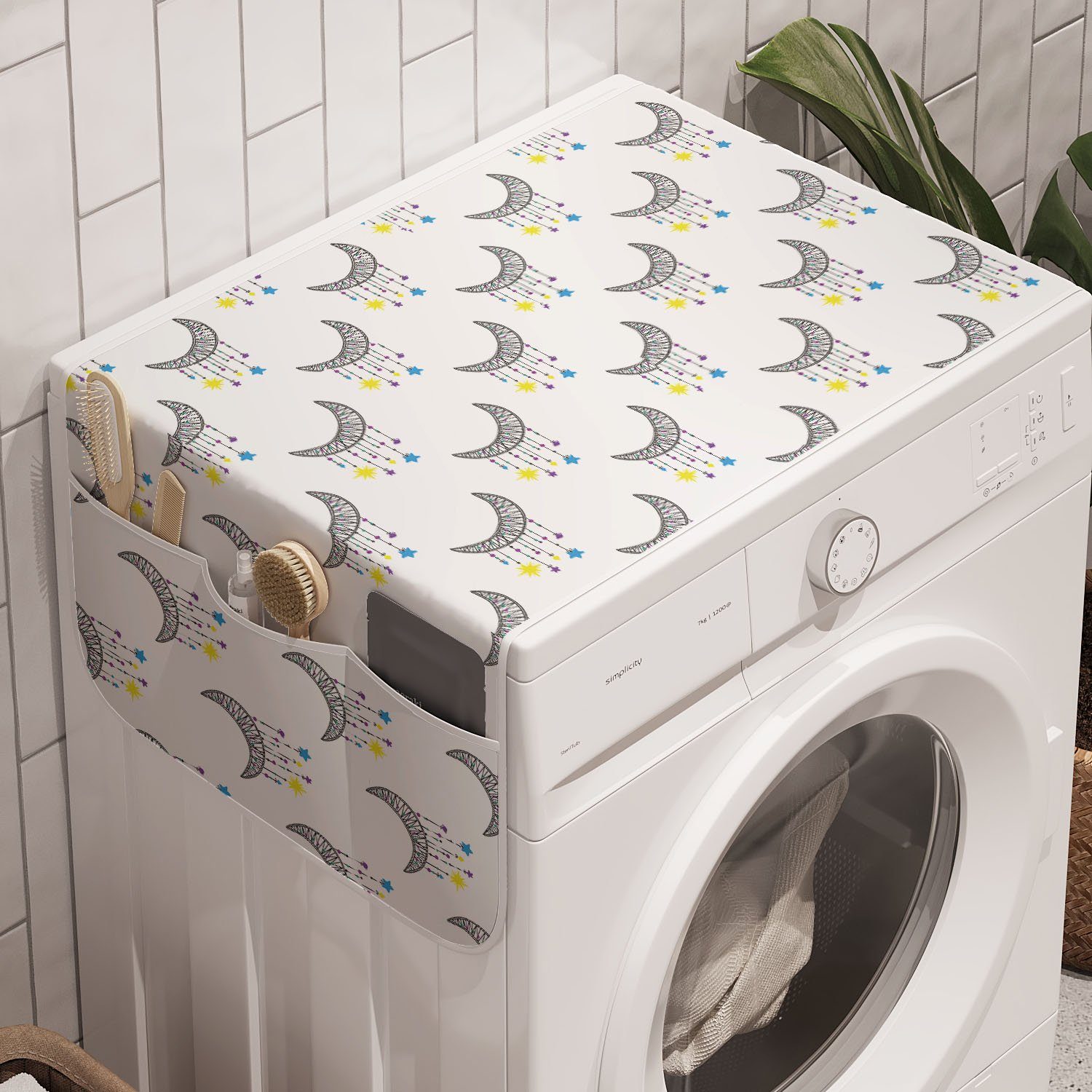 Abakuhaus Badorganizer Anti-Rutsch-Stoffabdeckung für Waschmaschine Stern Mond Trockner, und verziert Feiertags