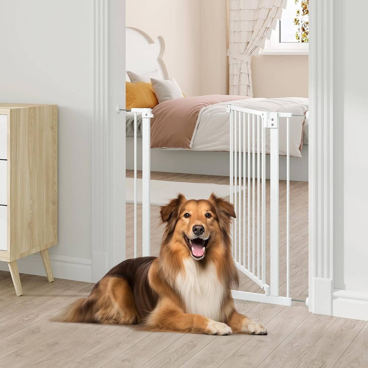 Woltu Treppenschutzgitter (1 St), 75-87 cm, Auto-Close, 90° Stop, 2 Riegel