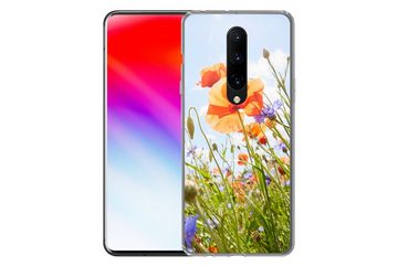 MuchoWow Handyhülle Blumen - Mohn - Frühling - Natur - Rot - Blau, Phone Case, Handyhülle OnePlus 7 Pro, Silikon, Schutzhülle