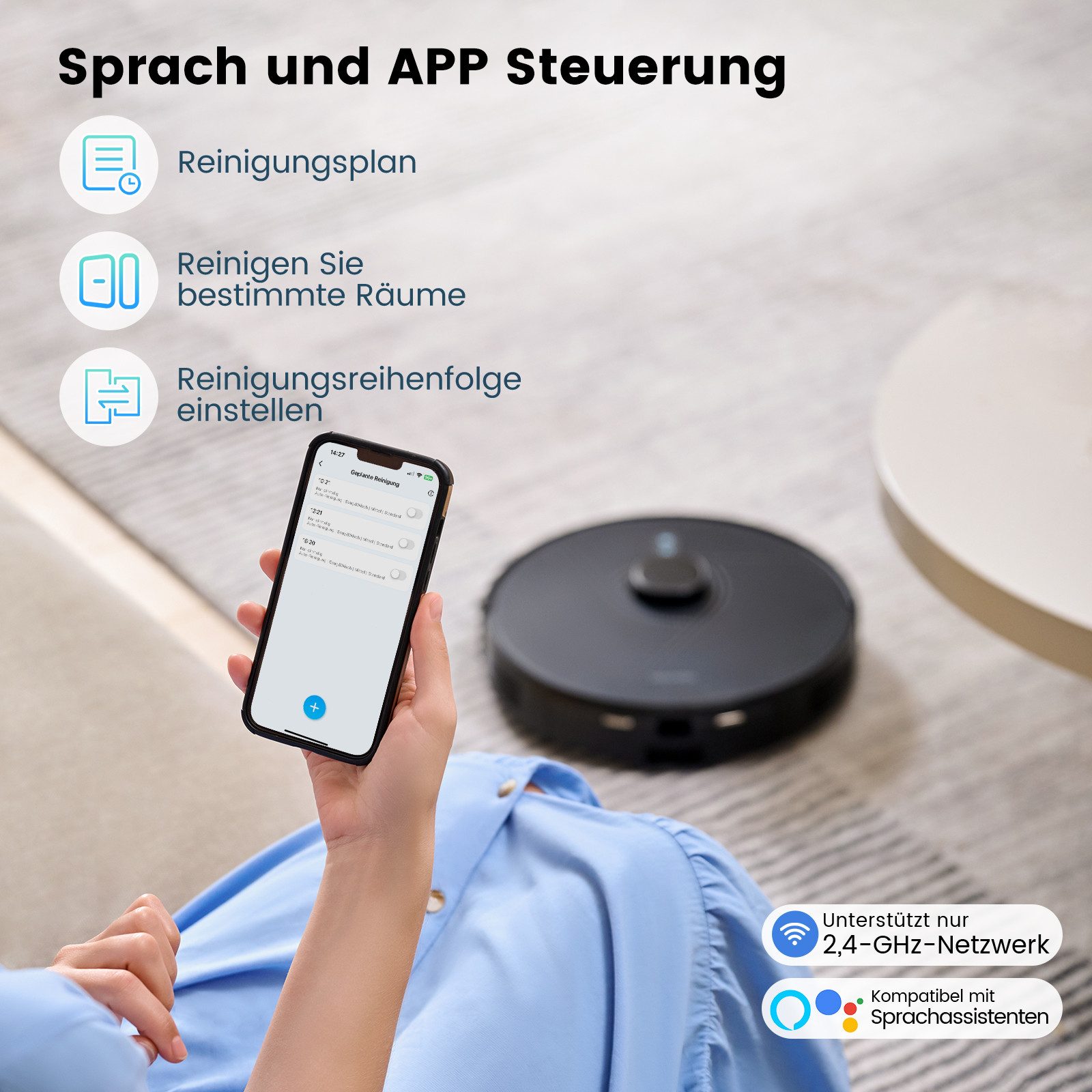 AIRROBO Saugroboter L40+ Roboterstaubsauger mit Wischfunktion und Absaugstation, 50 W, 5500 Pa Saugkraft, 75 Tage freihändige Reinigung, USLAM LiDAR-Navigation, 3-in-1 Saugen & Wischen, 180 Min. Laufzeit