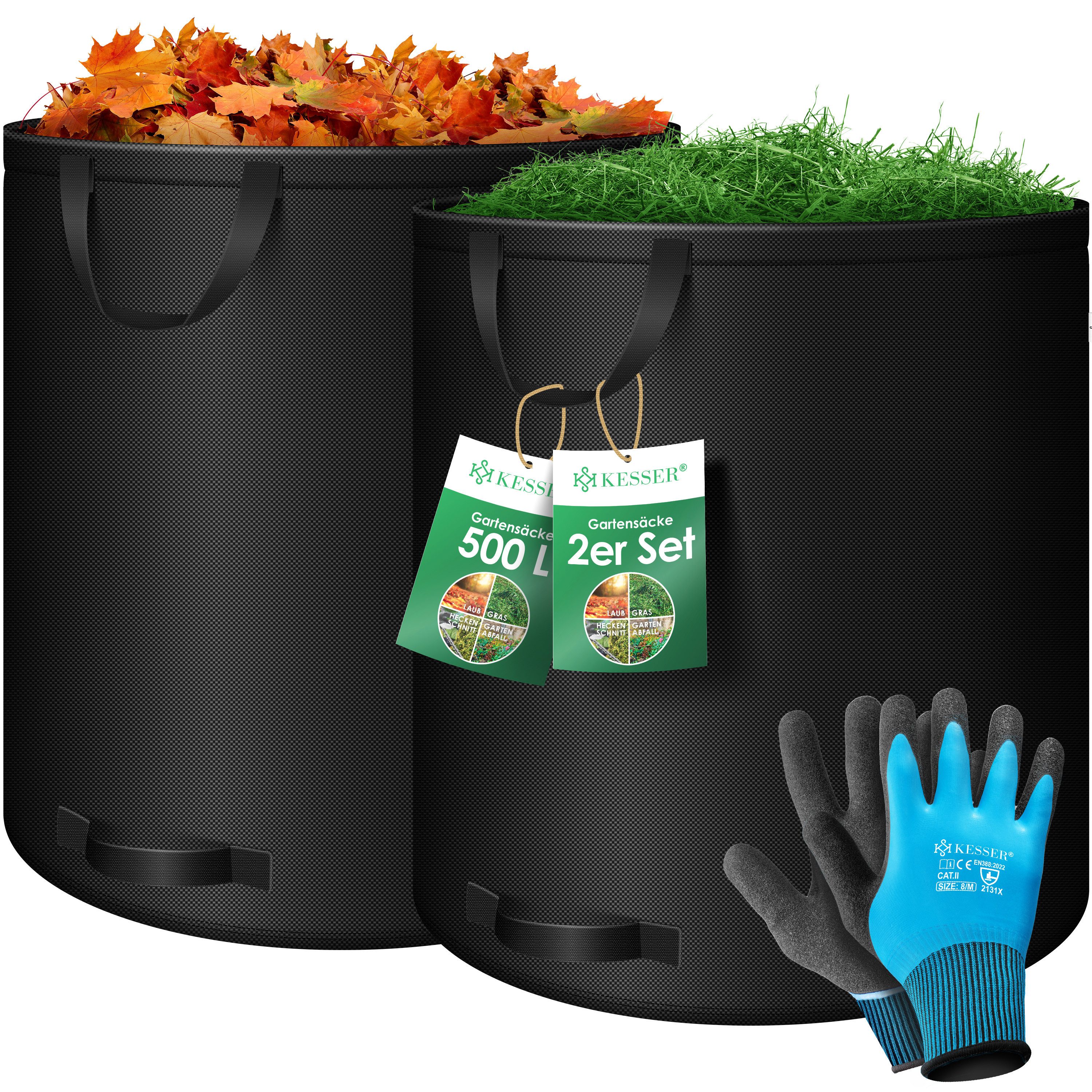 KESSER Gartensack, 500 l, (2-tlg), Gartensack Set Laubsack Gartenabfallsack inkl. Handschuhe