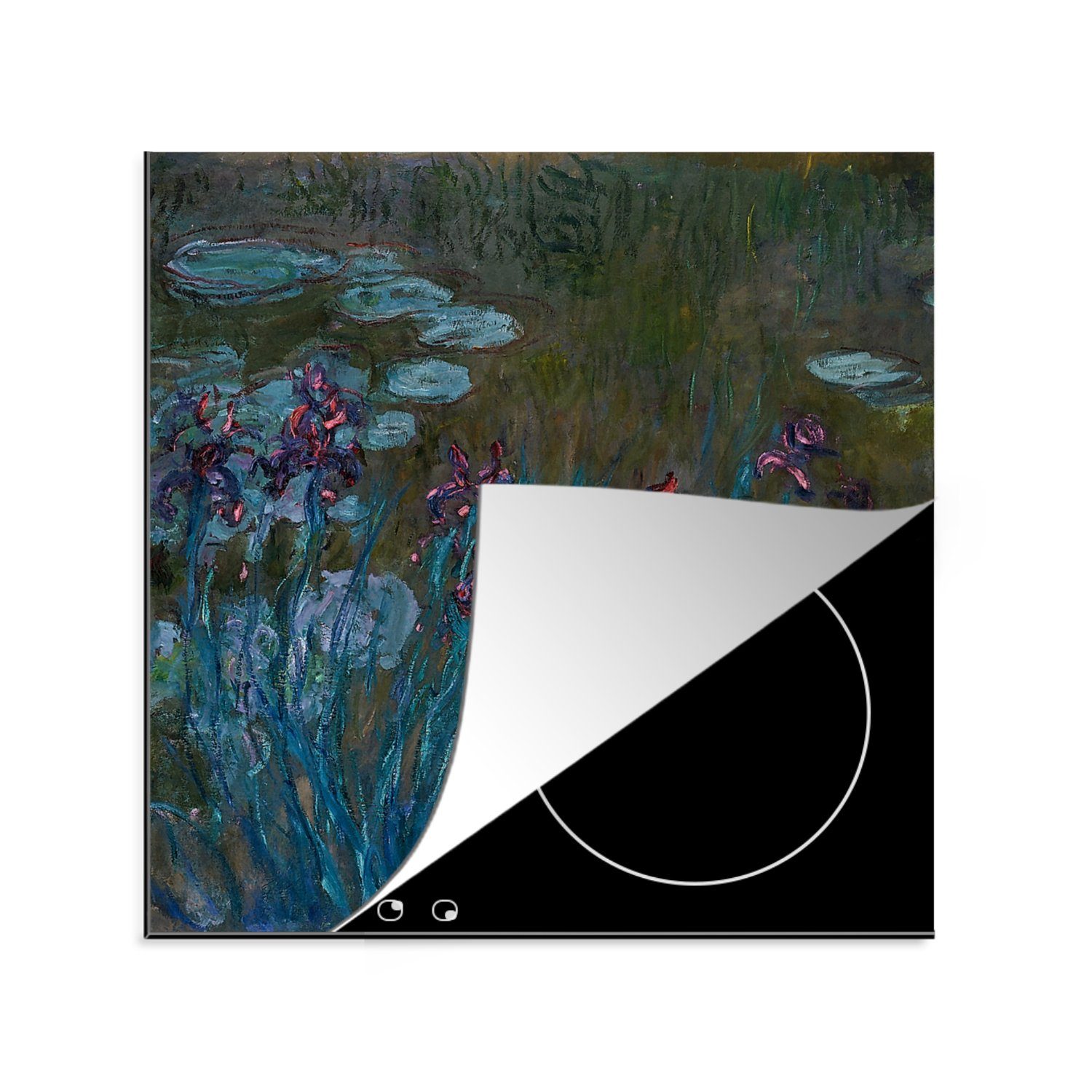 MuchoWow Herdblende-/Abdeckplatte Schwertlilien und Seerosen - Claude Monet, Vinyl, (1 tlg), 78x78 cm, Ceranfeldabdeckung, Arbeitsplatte für küche