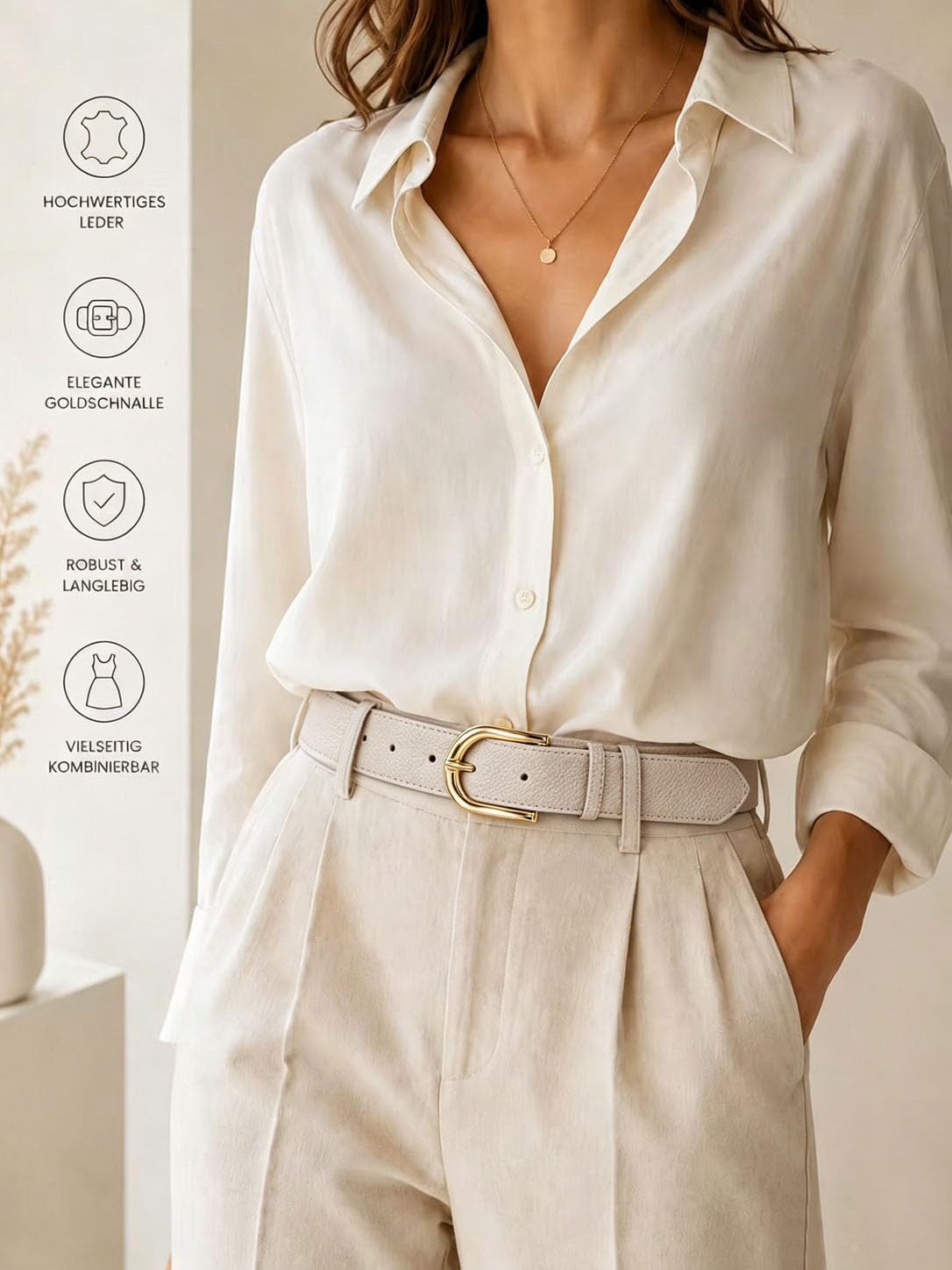 Frentree Ledergürtel Taillengürtel Damen aus gekörntem Leder 3 cm, Made in Italy (Schmaler Hüftgürtel) Anzuggürtel, Jeansgürtel für Kleid & Stoffhosen, kürzbar