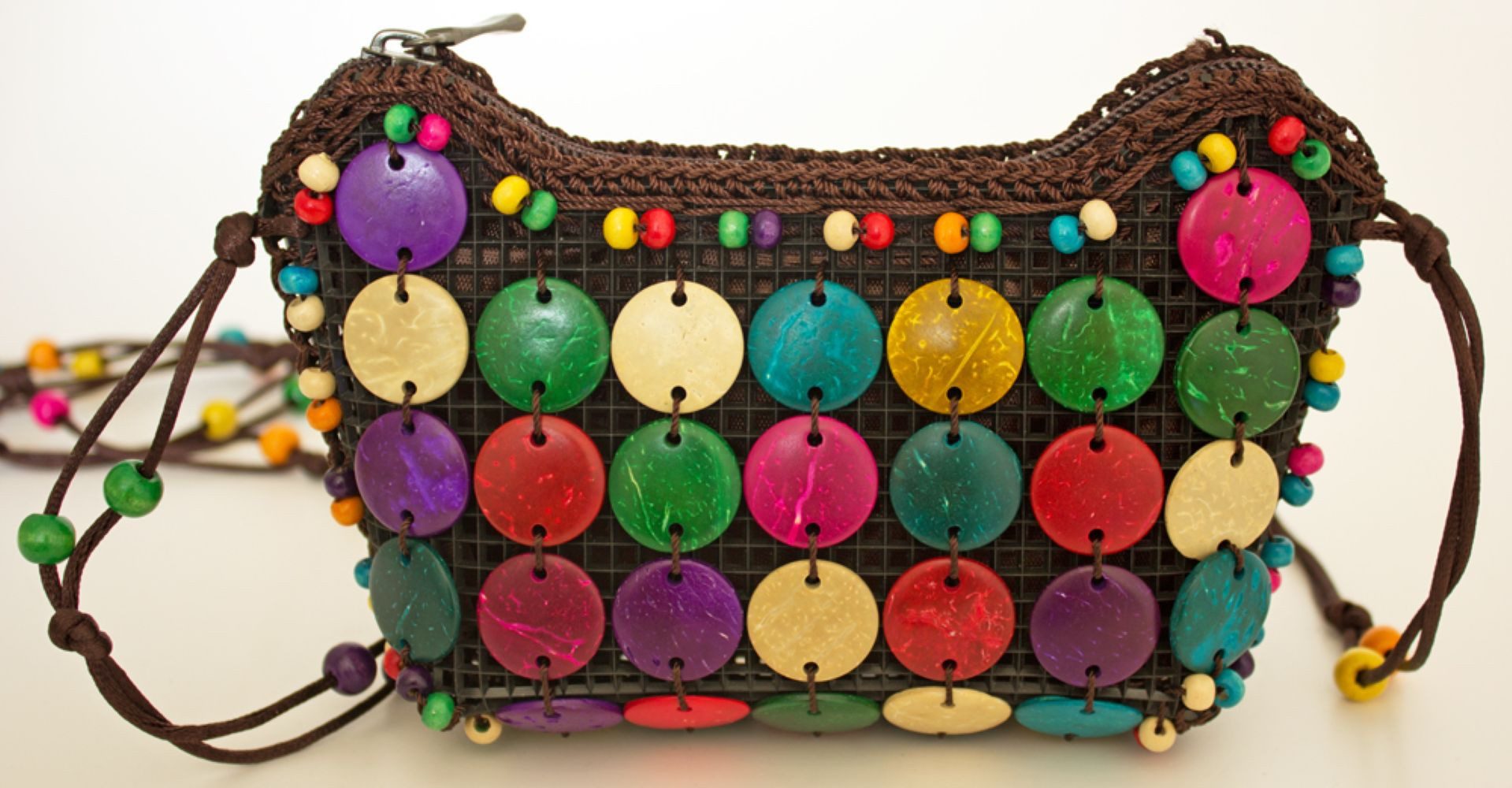 Orlob Kostüm Bunte Hippie Blumen Handtasche mit Perlen, Kostüm