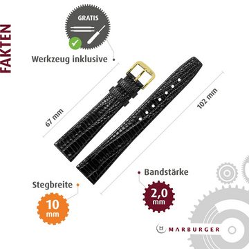 MARBURGER Uhrenarmband 10mm Leder Eidechse (Iguana) Prägung