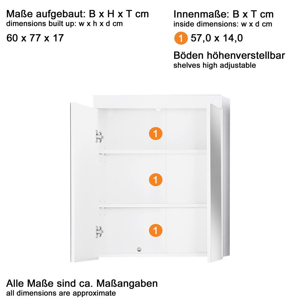 Lomadox Spiegelschrank ALTENA-19 in Asteiche cm B/H/T: 60/77/17 Nb., ca