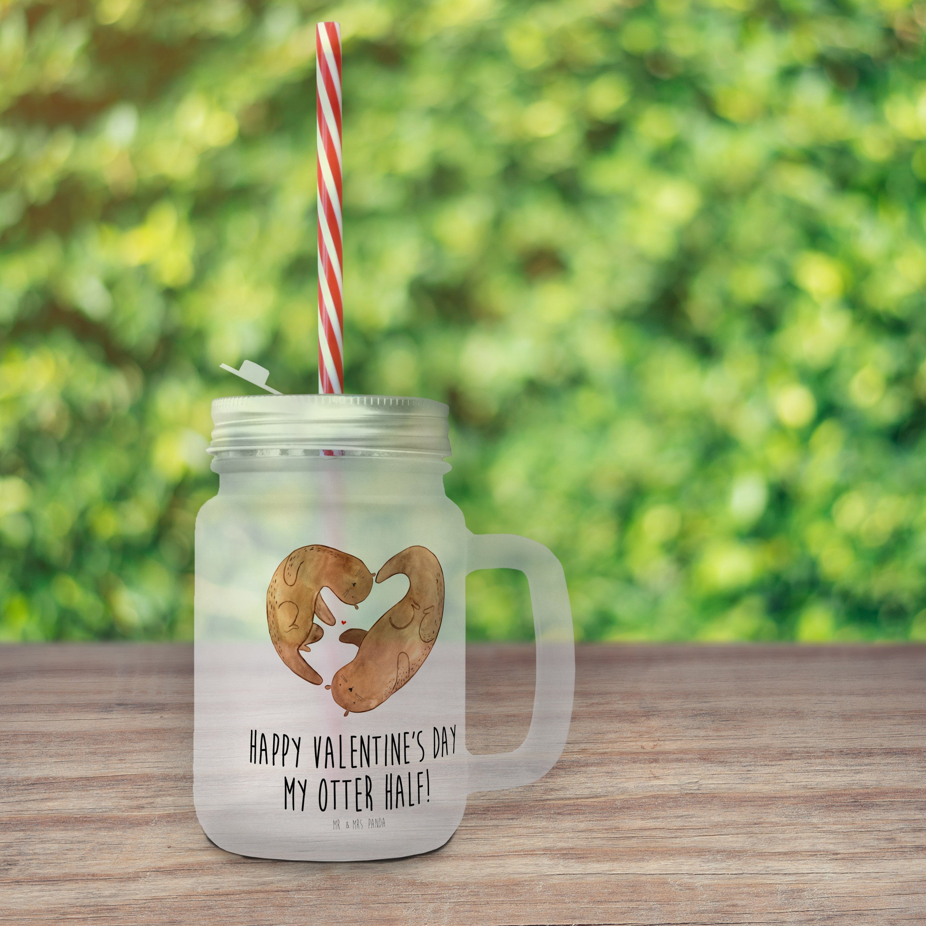 Mr. & Mrs. Panda Glas Otter Valentine - Transparent - Geschenk, Mason Jar, Schraubdeckel Gl, Premium Glas