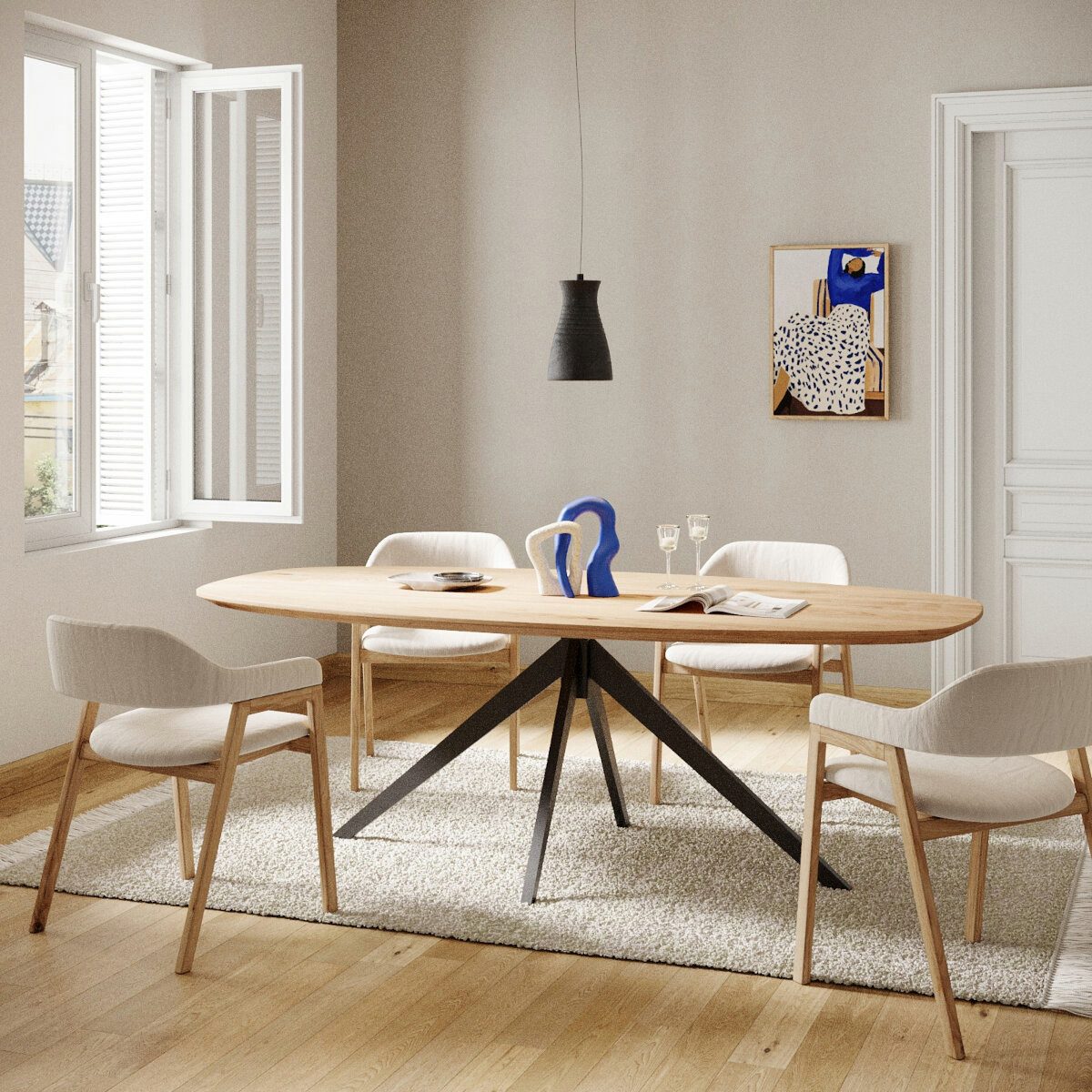 Rellgo Esstisch Oline, flexibler Küchentisch, dänischer Designertisch, ovaler Eichenholztisch, 160 x 90 cm