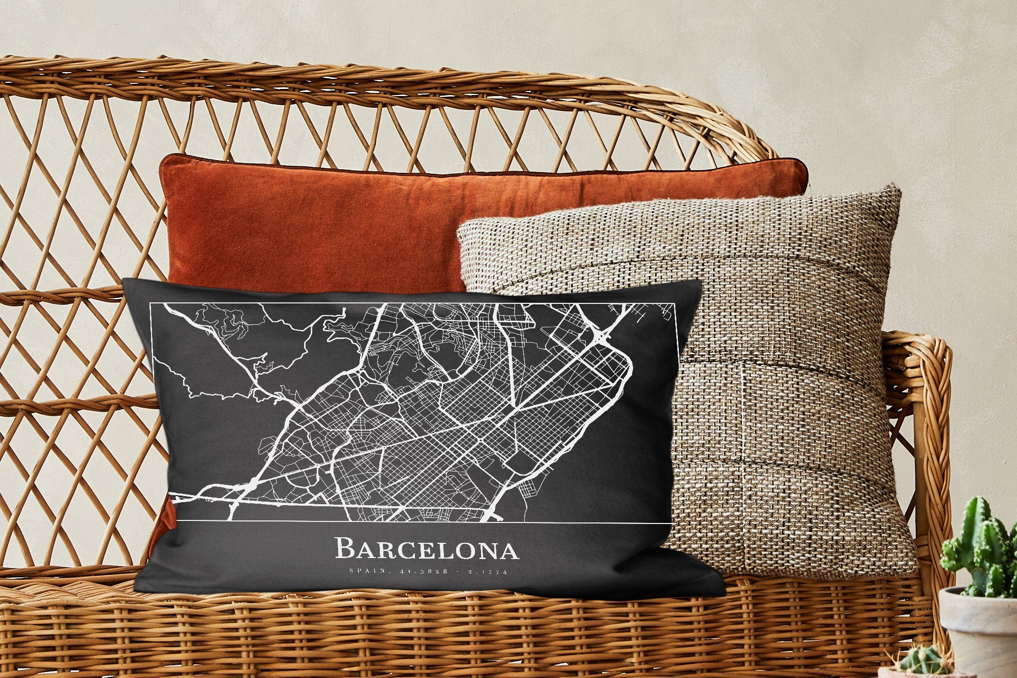 Stadtplan mit - - MuchoWow Dekoration, Dekokissen Füllung, Barcelona Karte, Zierkissen, Schlafzimmer Wohzimmer Dekokissen