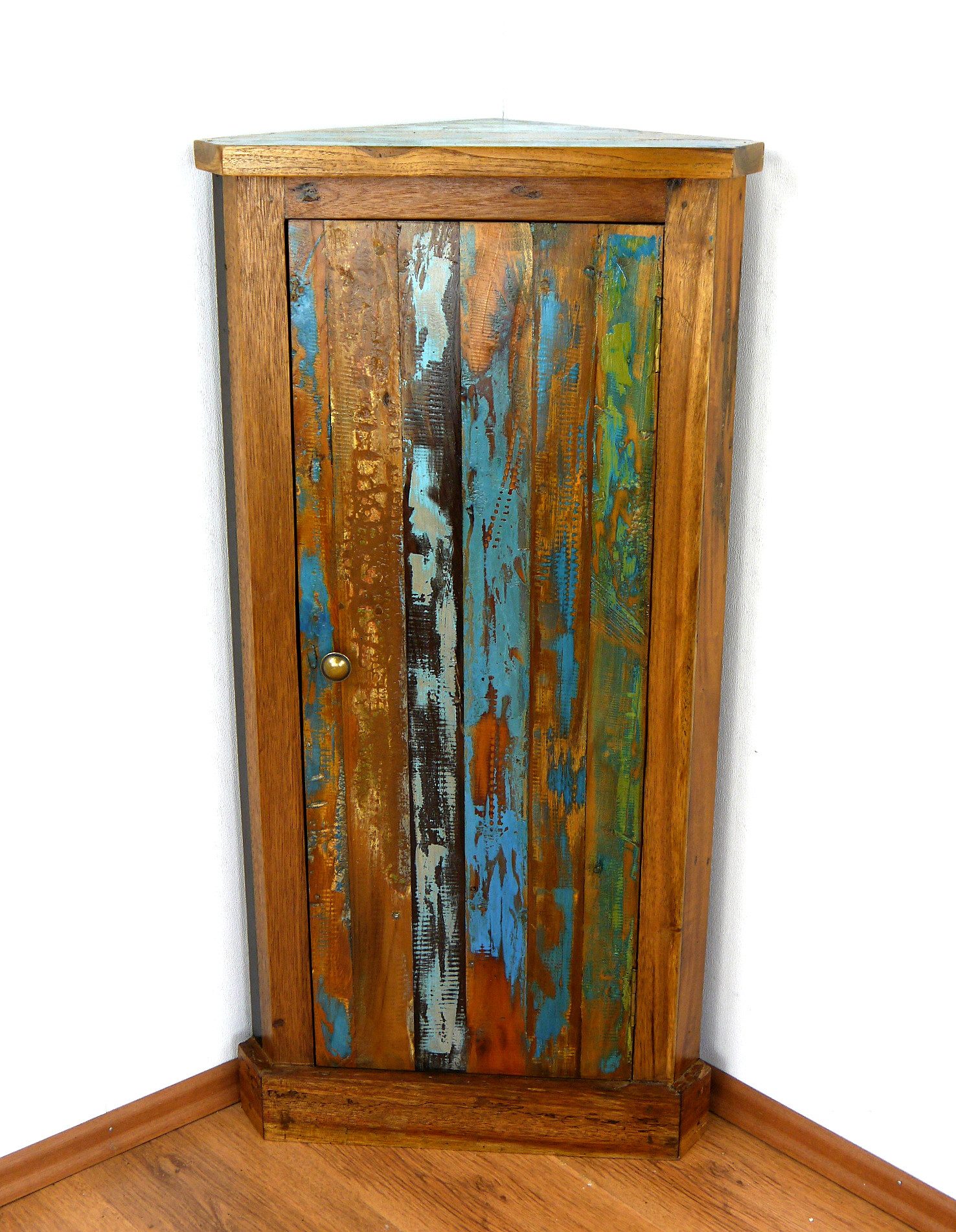 livasia Eckschrank Eckschrank mit 3 Fächern aus Java, recyceltes Teakholz, 49x30x100cm