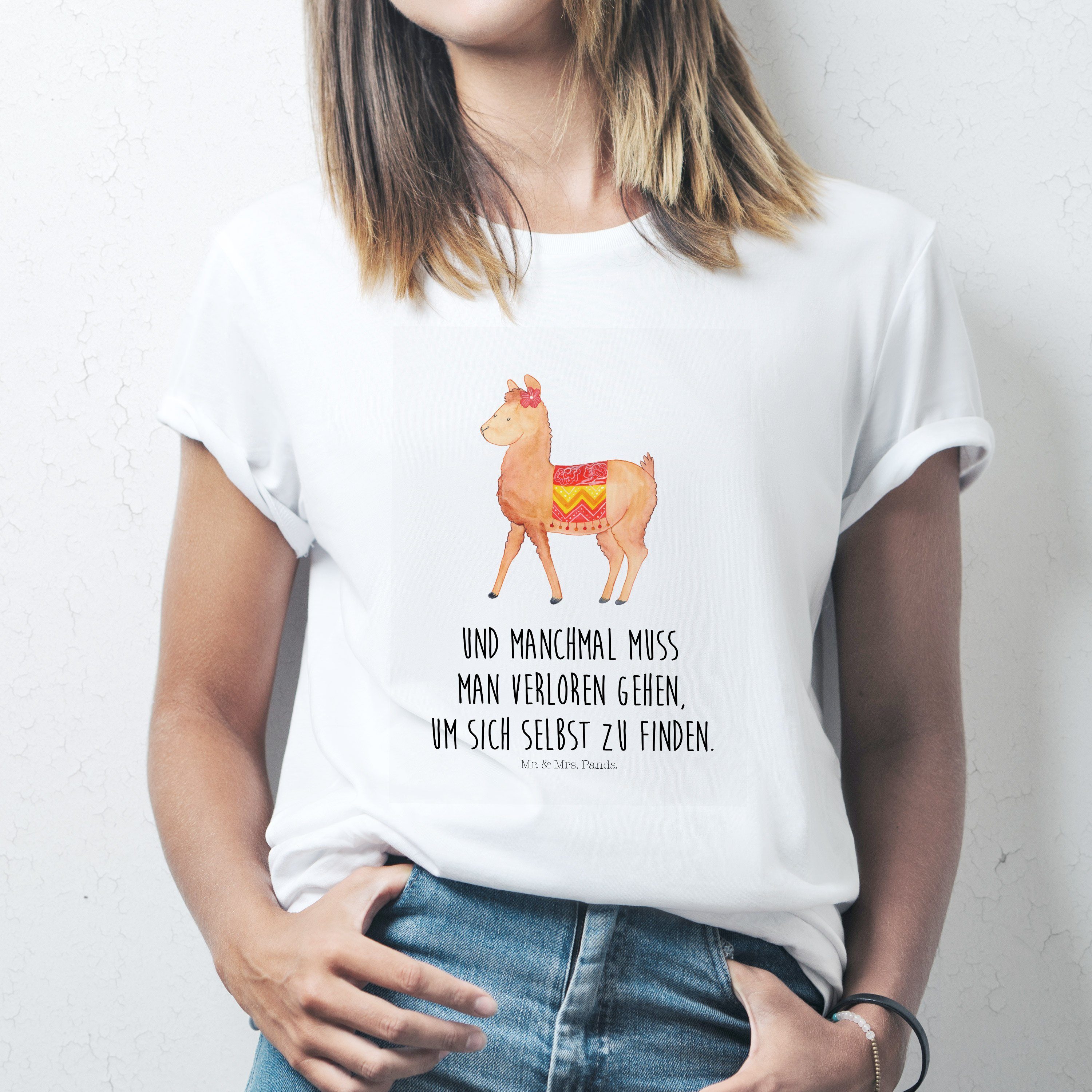 T-Shirt Alpaka stolz - Weiß - T-Shirt, Shirt (1-tlg)