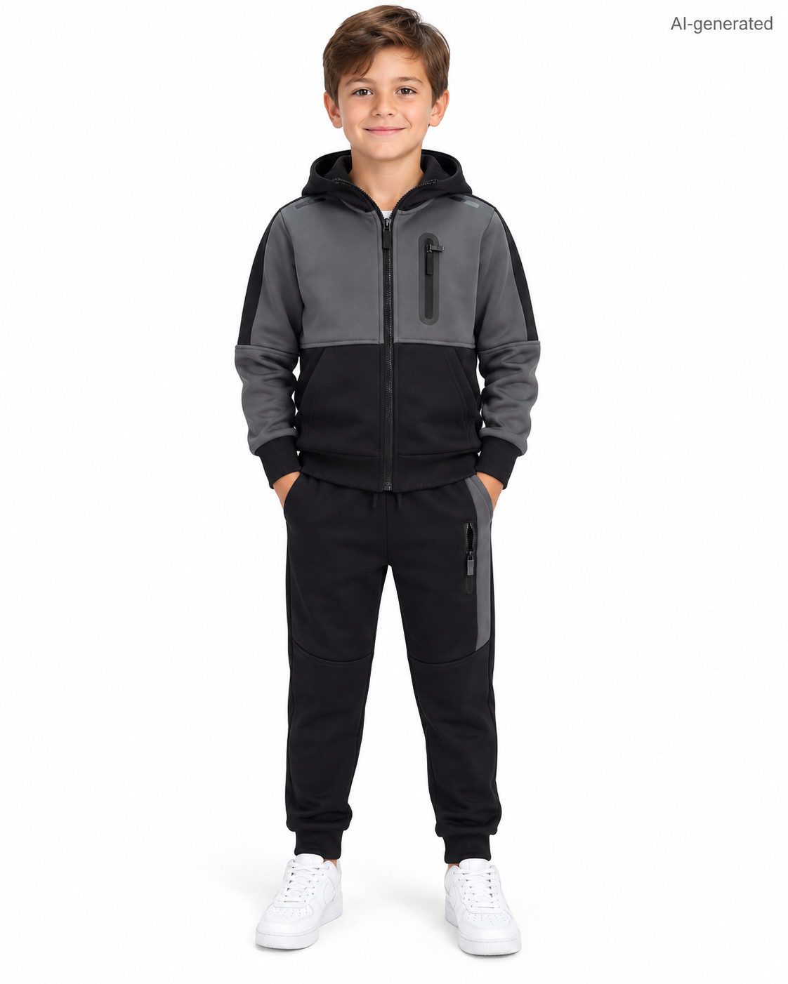 Fashion Boy Jogginganzug Freizeitanzug 2-teilig mit Fleece – Kapuzenjacke & Jogginghose JF3739e (Set, Kapuzenjacke & Jogginghose), für Kinder, mit praktischen Reißverschlusstaschen