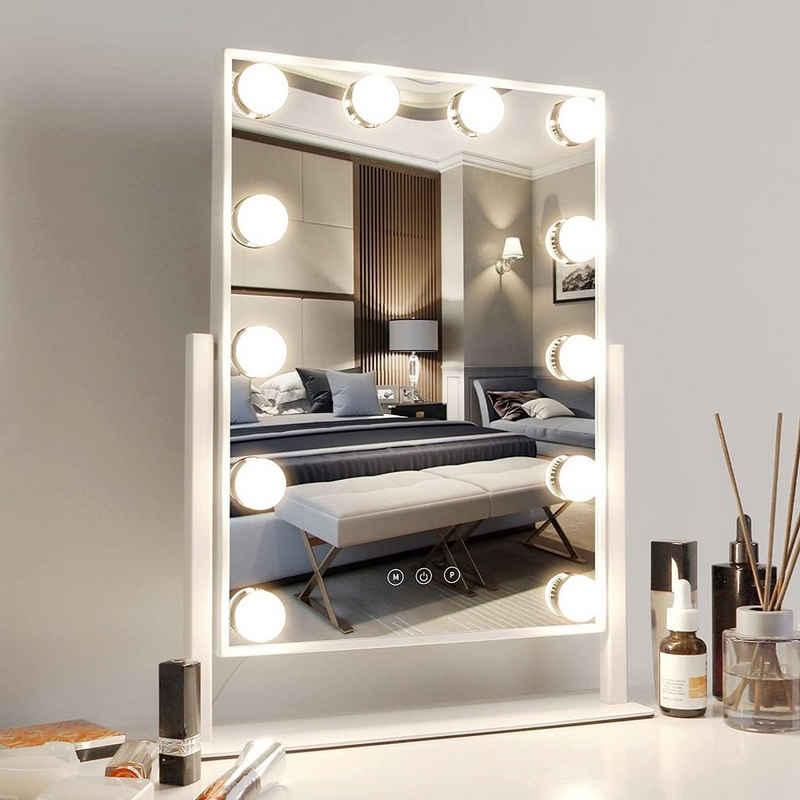 DOTMALL Schminkspiegel Kosmetikspiegel mit 12 LED-Lampen, 3 Farbmodi, 35 × 47 cm