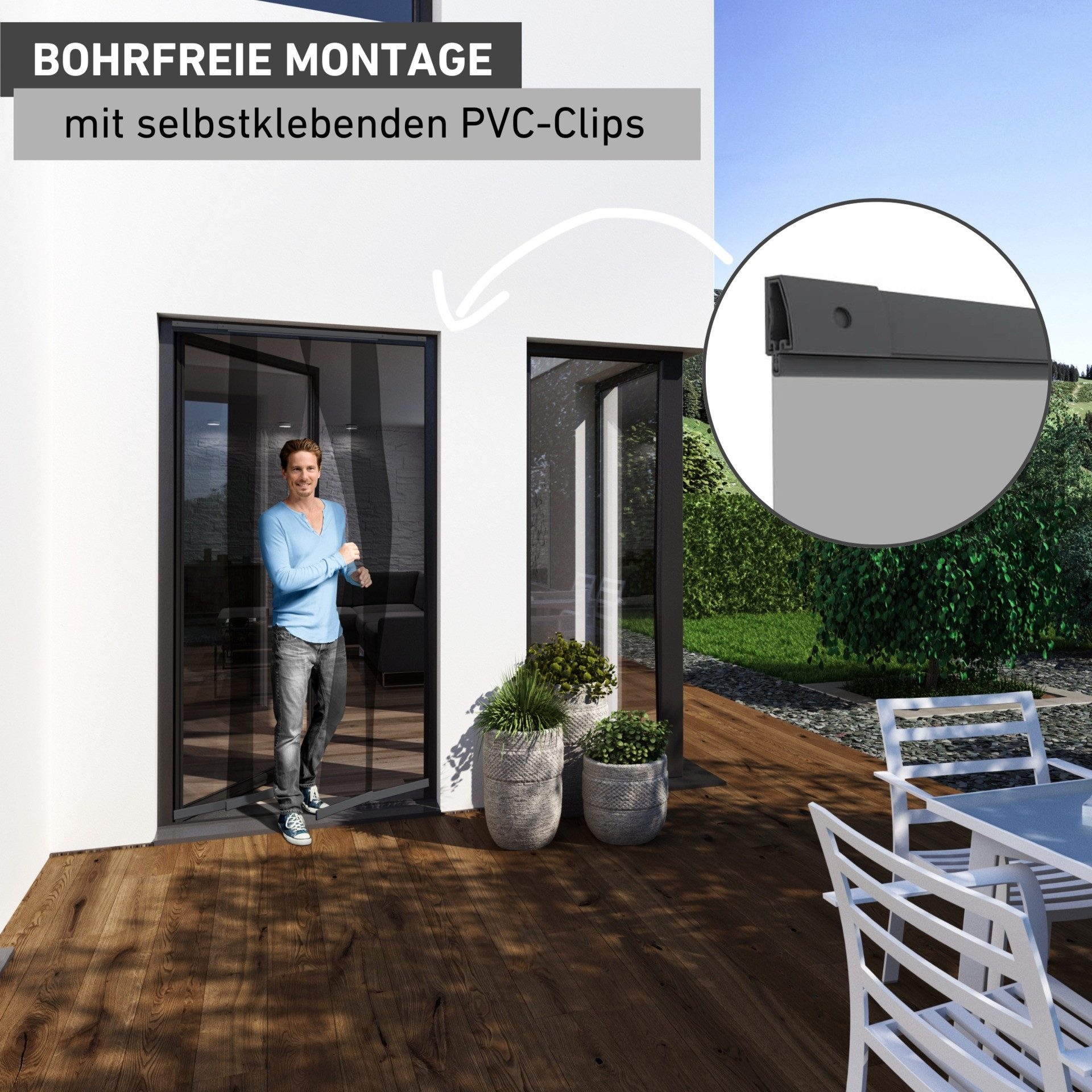 Windhager Insektenschutz-Vorhang aus Fiberglasgewebe, Lamellenvorhang, individuell kürzbar, ohne bohren, Fliegengitter-Vorhang Magnet, Gewebe 120 x 250 cm, anthrazit