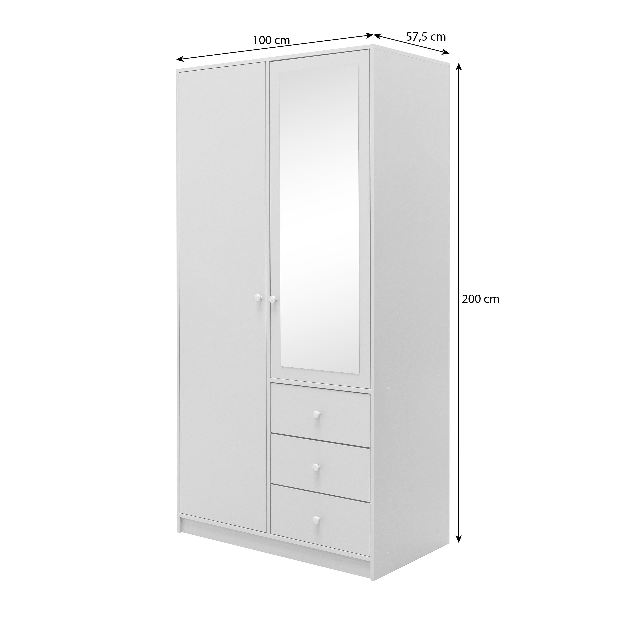 Beautysofa Kleiderschrank mit Spiegel und 3 Schubladen (Zur Auswahl: zweitürig, dreitürig oder viertürig, verschiedene Farben) Höhe 200 cm