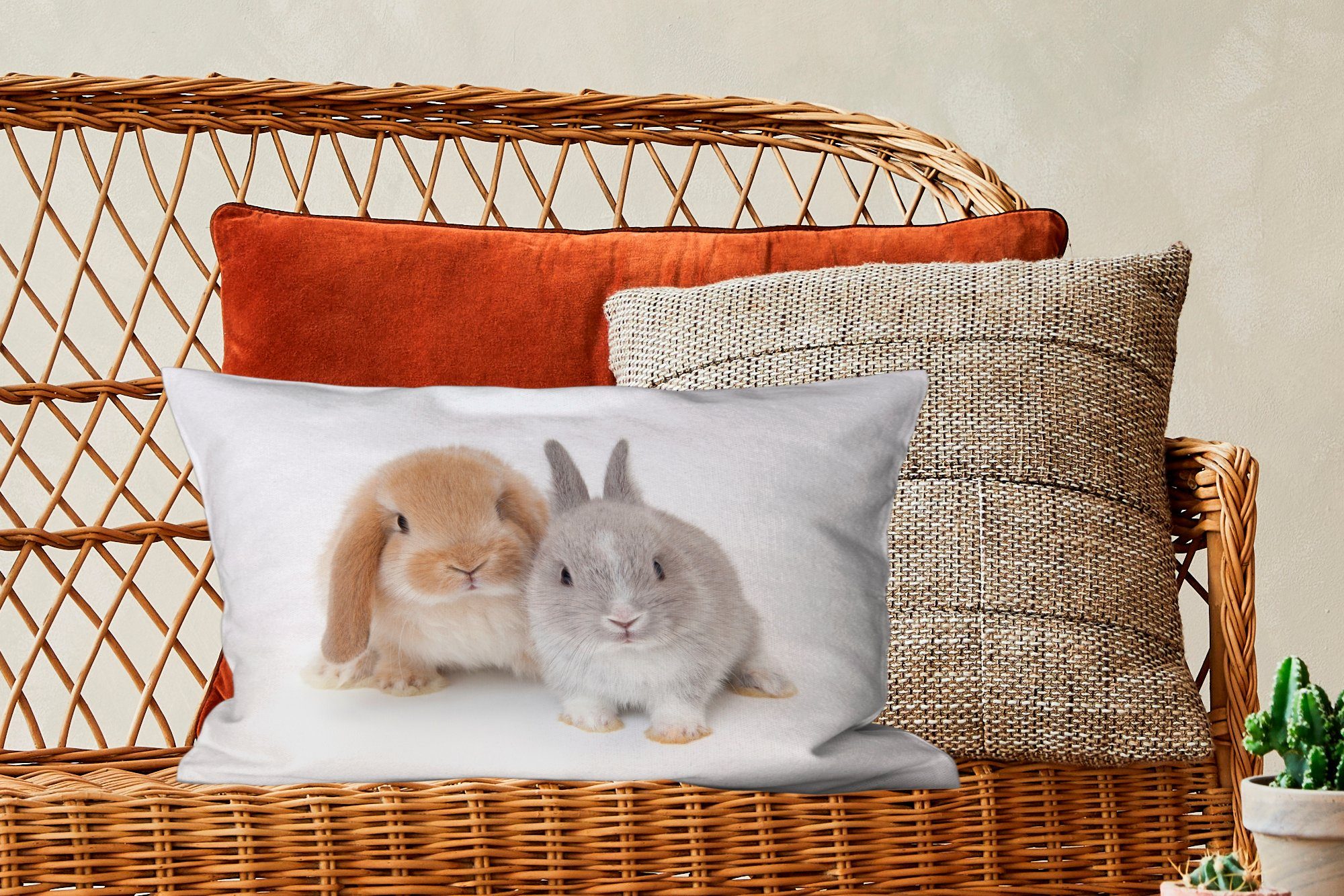 Kaninchen Dekokissen - Weiß, Wohzimmer MuchoWow Schlafzimmer Füllung, Zierkissen, Dekoration, - mit Fell Dekokissen