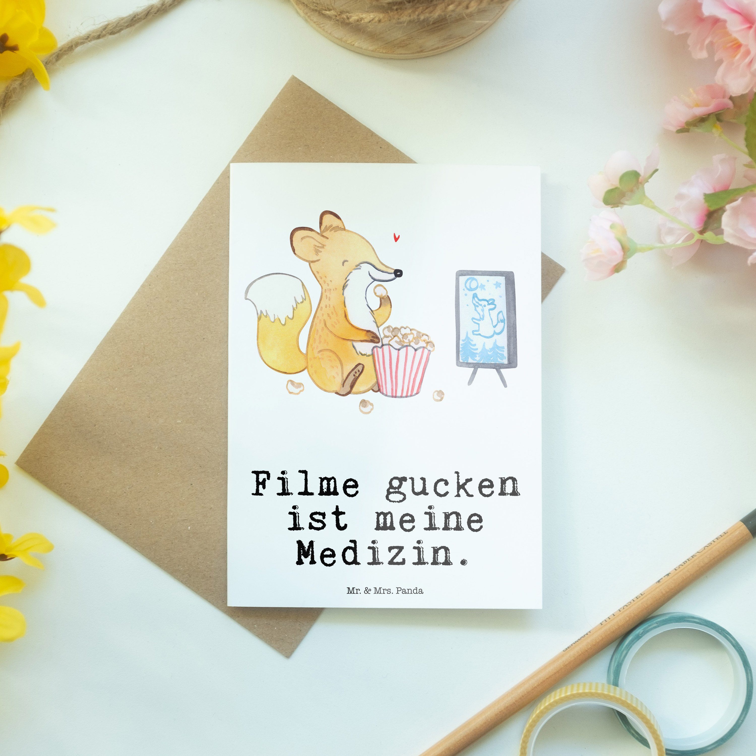 Fuchs Weiß Medizin Mrs. - Grußkarte Sportle - Panda & Hochzeitskarte, Geschenk, Mr. gucken Filme