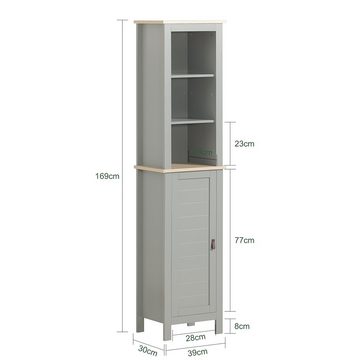 SoBuy Hochschrank BZR68 Badezimmerschrank Badregal Badschrank mit 3 offenen Fächern und 1 Tür