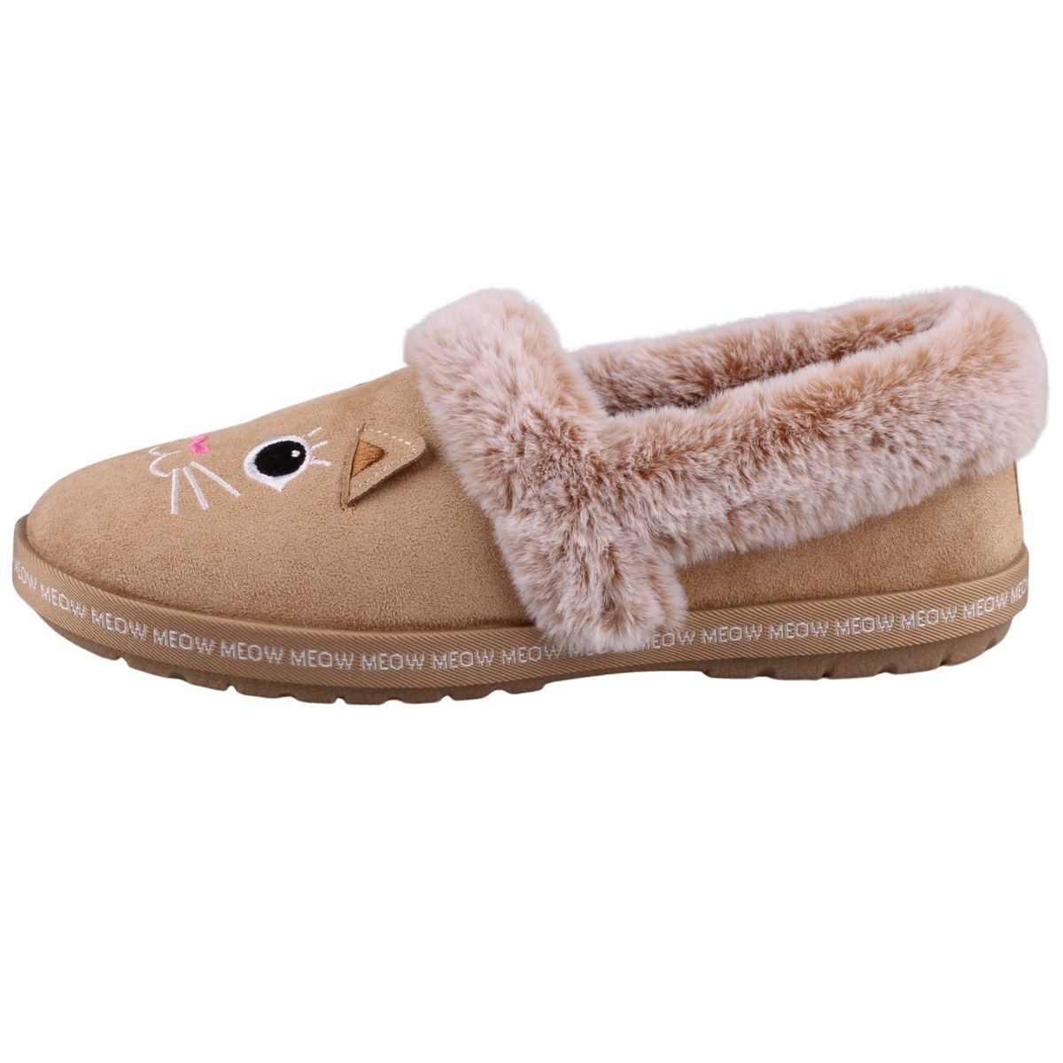 Skechers 33355-TAN Hausschuh Flauschige Pantoffeln mit niedlichem Katzengesicht