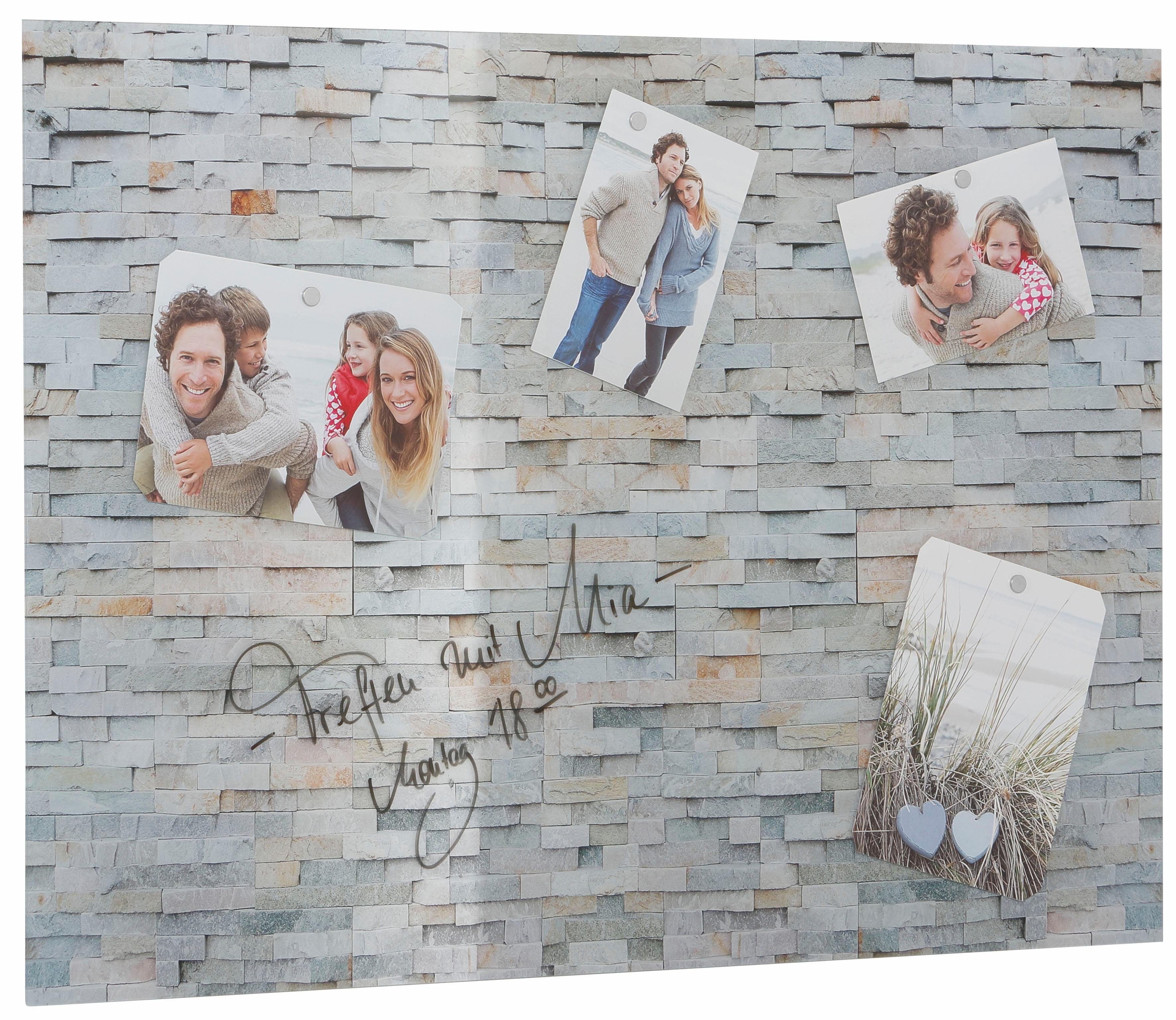 Home affaire Magnettafel Stone Wall, Memoboard, aus Glas, Stein Motiv