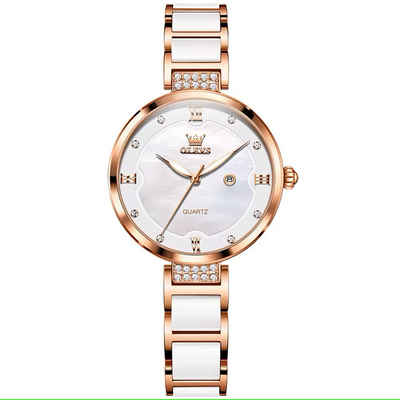 Tidy Quarzuhr Olevs 5589 Quarz Frauen Uhr Keramik Годинники Luxus elegante Damen Armband, Ideal zum Schenken