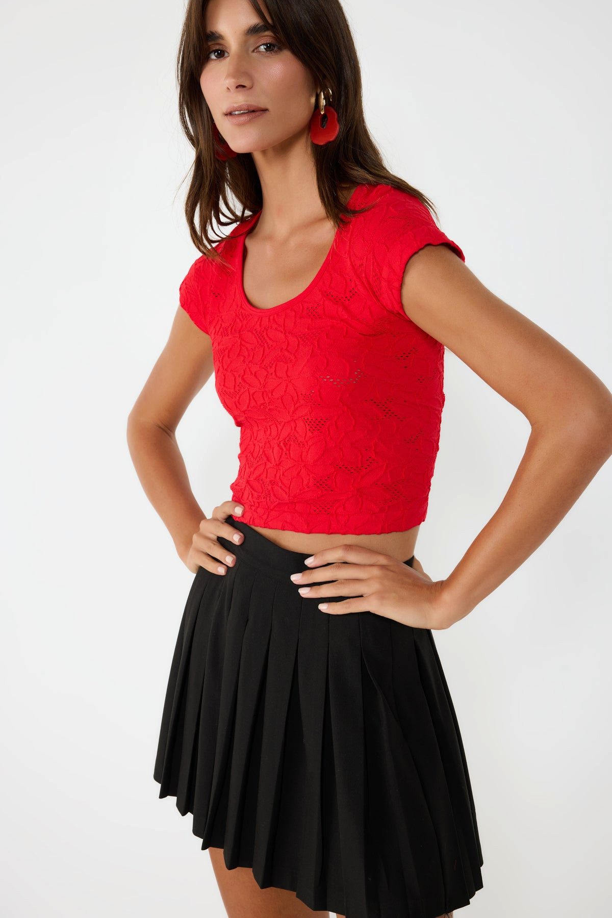 No Matter What Crop-Top Rotes Spitzen Kurzarm Crop Top günstig online kaufen