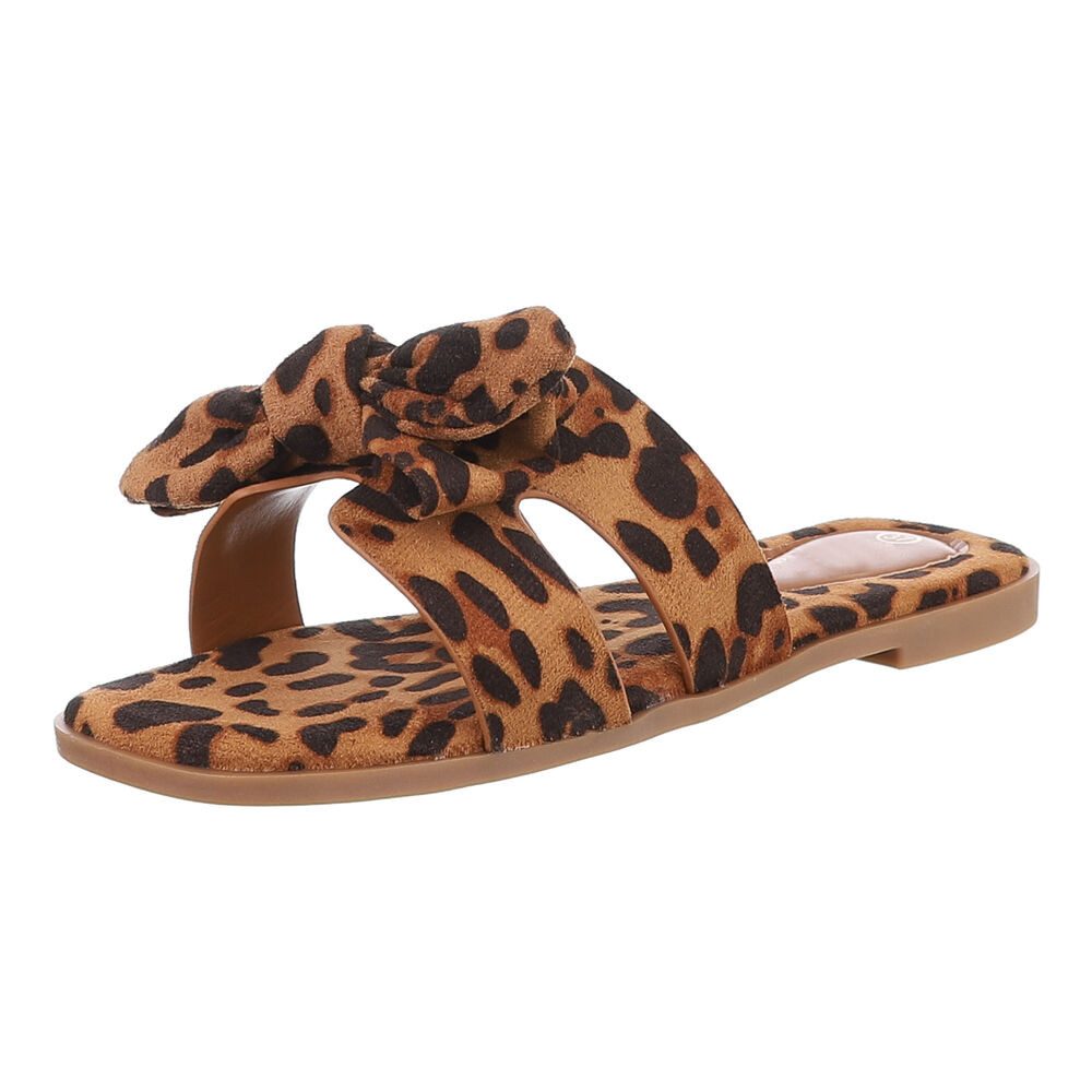 Ital-Design Damen Sandalen mit Knoten für Sommerfreizeit Pantolette (89368585) Blockabsatz Pantoletten in Beige