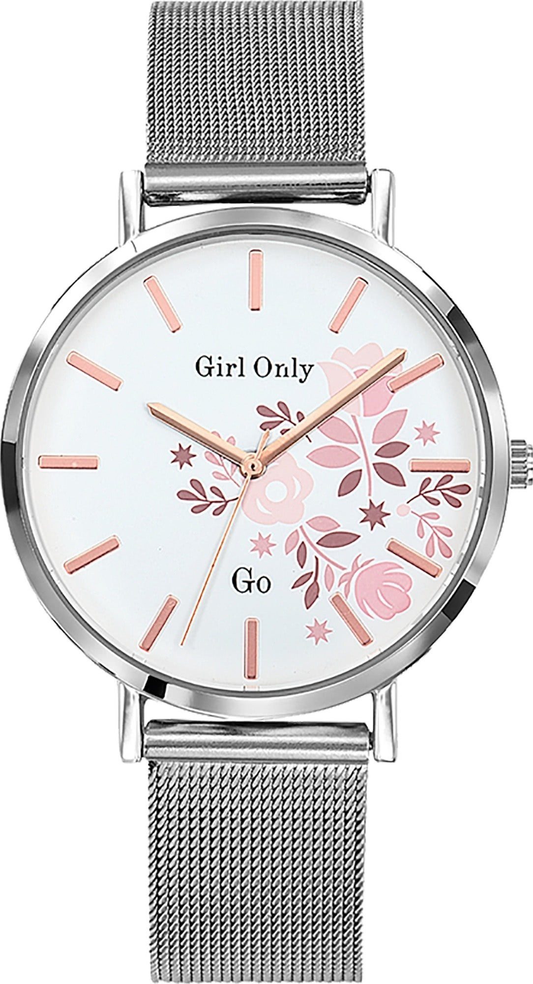 Girl Only Quarzuhr Girl Only Damen Armbanduhr Mesharmband, (Analoguhr), Damenuhr GO silber, mittel (ca. 35mm) Edelstahlarmband, Luxus-Style